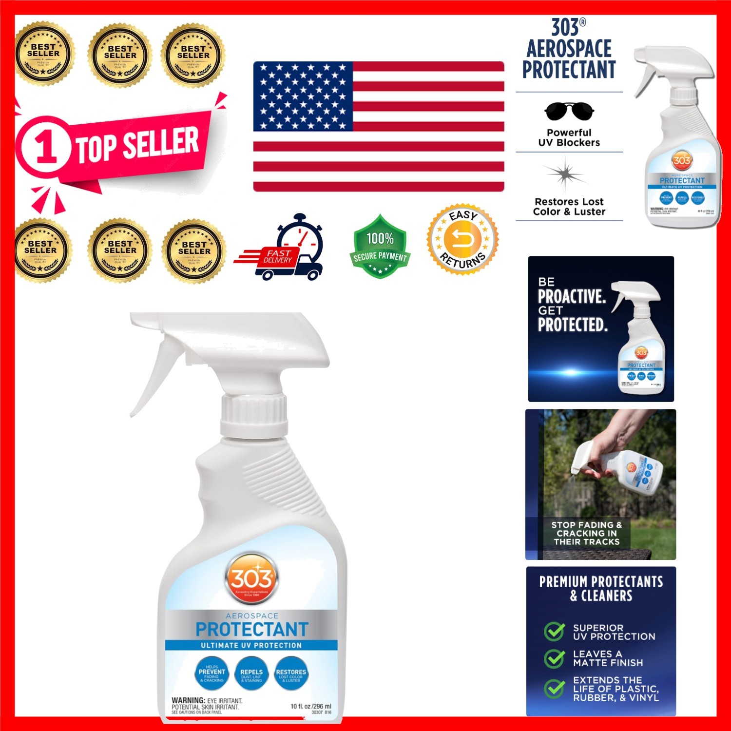 10 Fl. Oz. 303 Protectant Spray – Non-Greasy UV Shield for Outdoor Surfaces