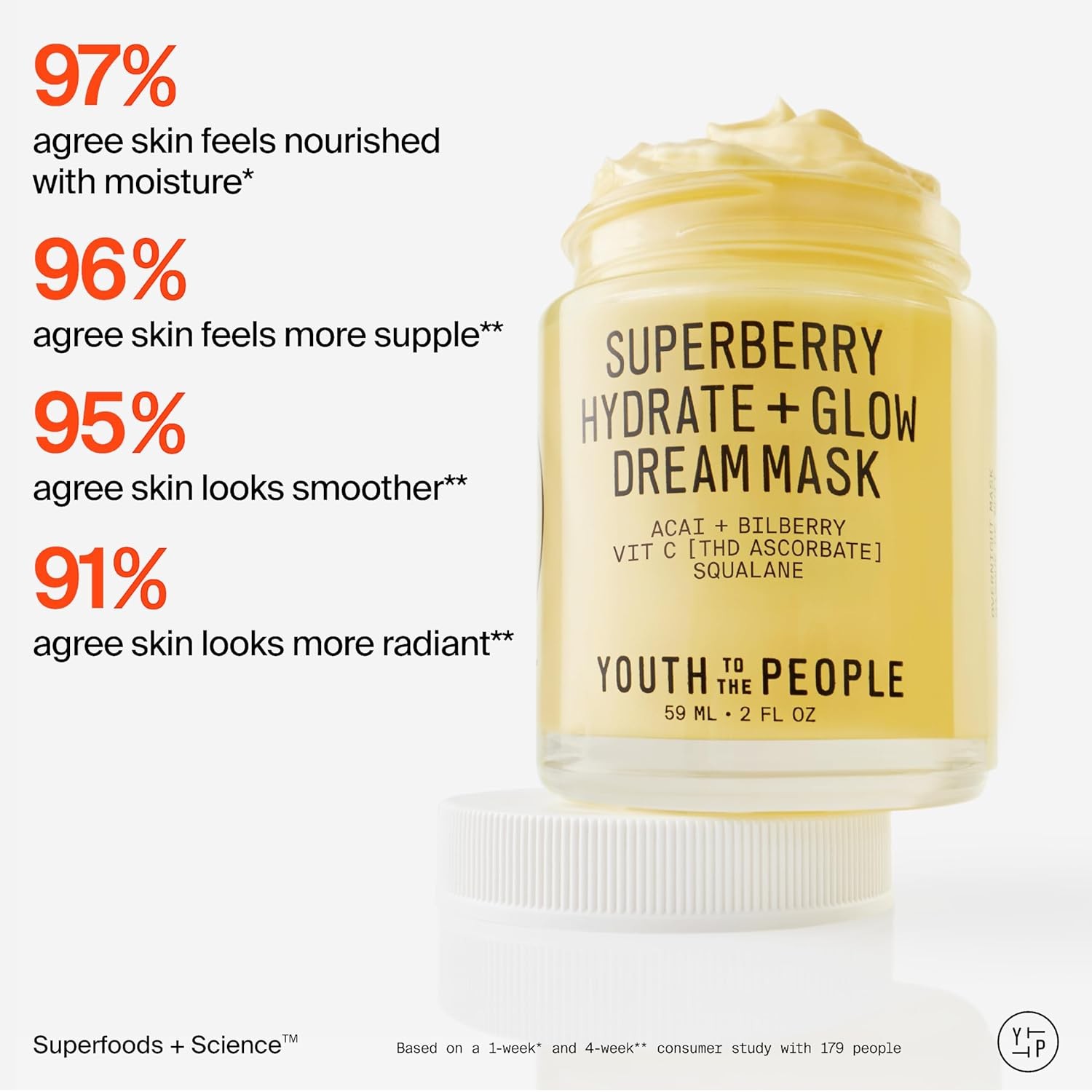 Youth To The People Superberry Hydrate + Glow Dream Mask – Hyaluronic Acid, Sq