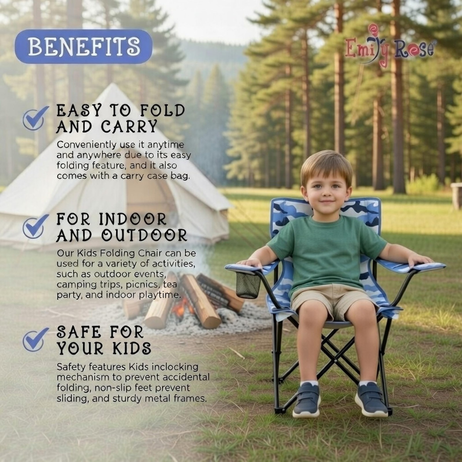 Kids Folding Beach Camp Chair with Safety Lock – Camping Travel Chair for Boy…