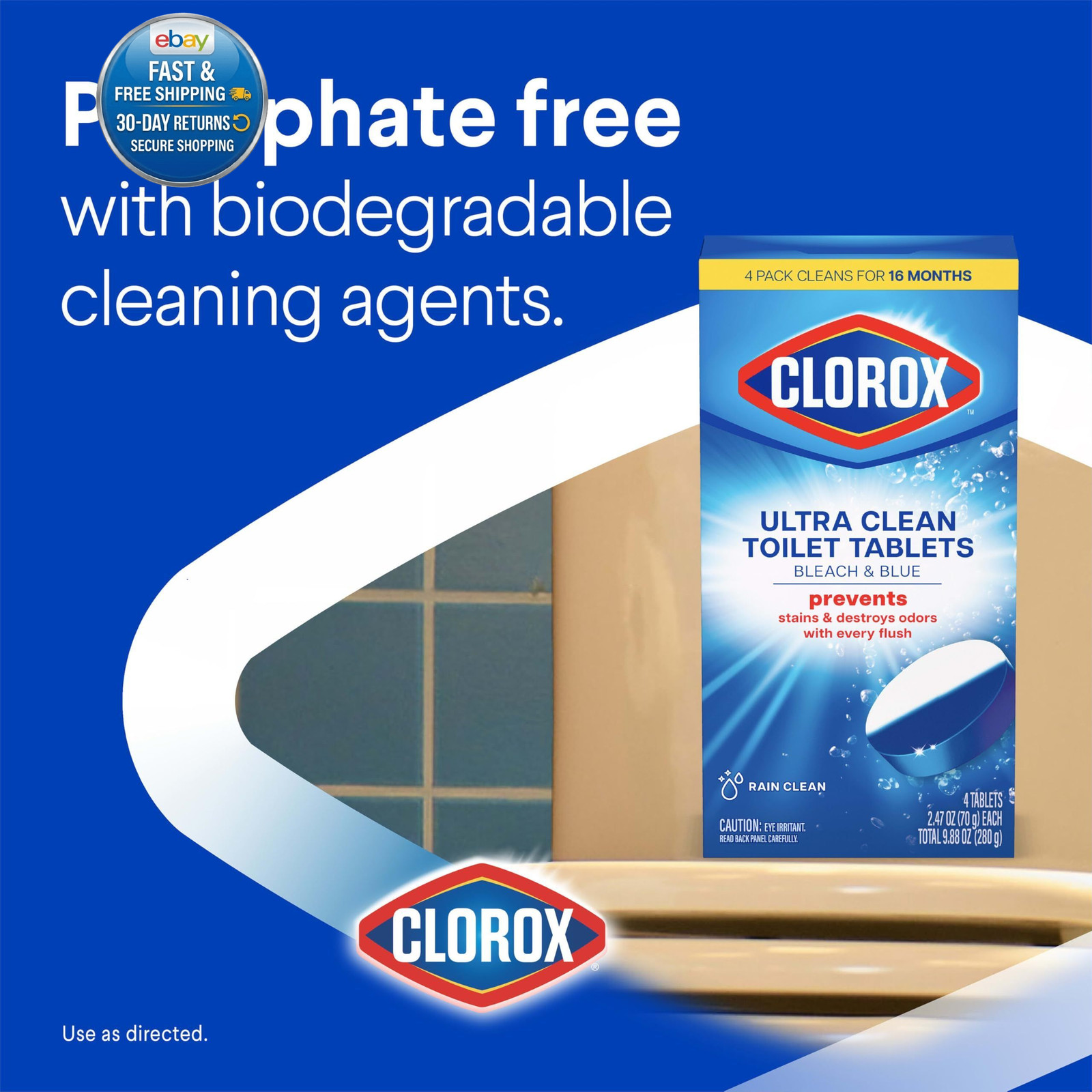 Ultra Clean Toilet Tablets Bleach & 4 Count (Pack of 1), Rain