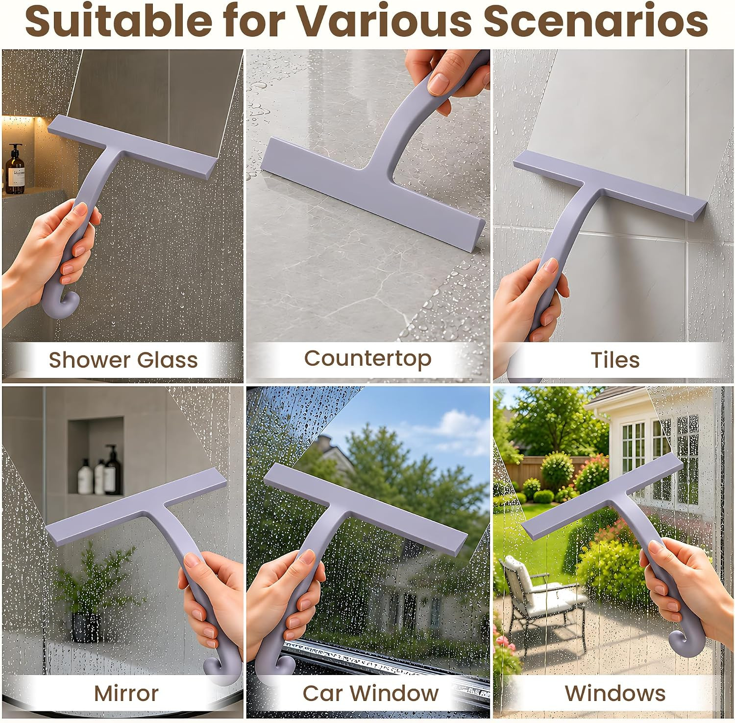 Shower Squeegee for Glass Doors – 10 Inch Bathroom Squeegee with Ergonomic round