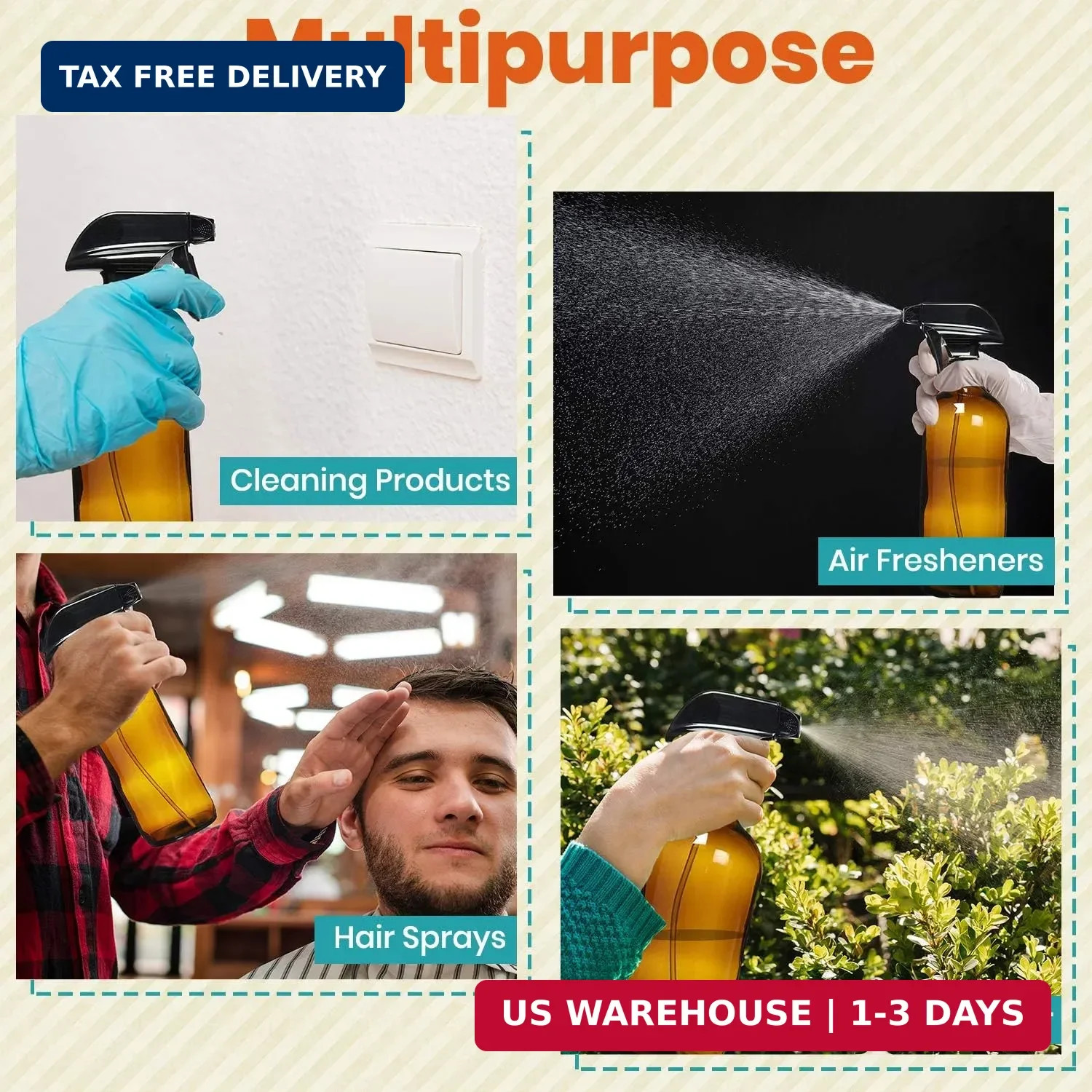 Homeries Amber Glass Spray Bottles For Cleaning Solutions (4 Pack) – 16 Ounce, R