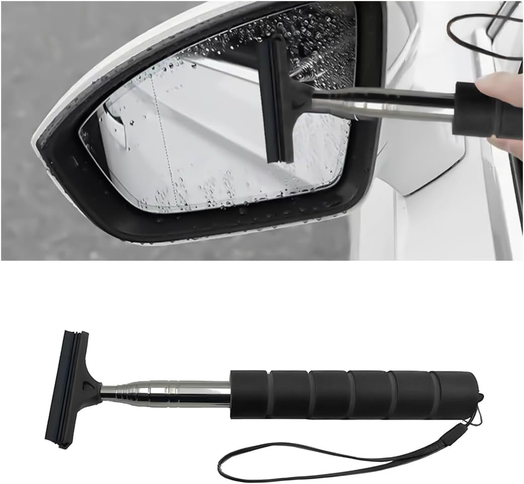 Car Rearview Mirror Wiper, Retractable Auto Glass Squeegee, Water Cleaner with T