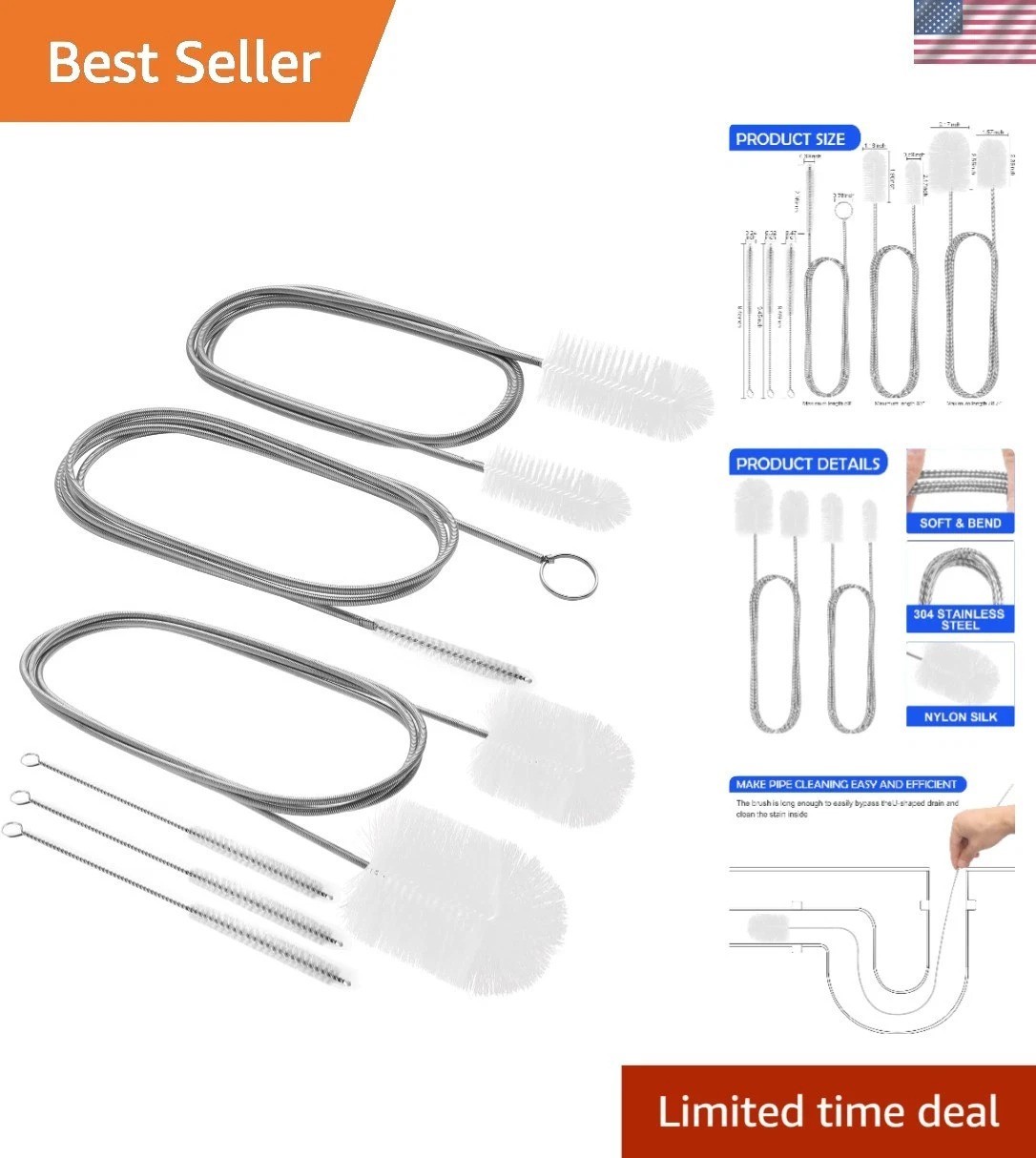 Comprehensive 6-Piece Drain Brush Set for Sink & Tube Cleaning – 78″ Design