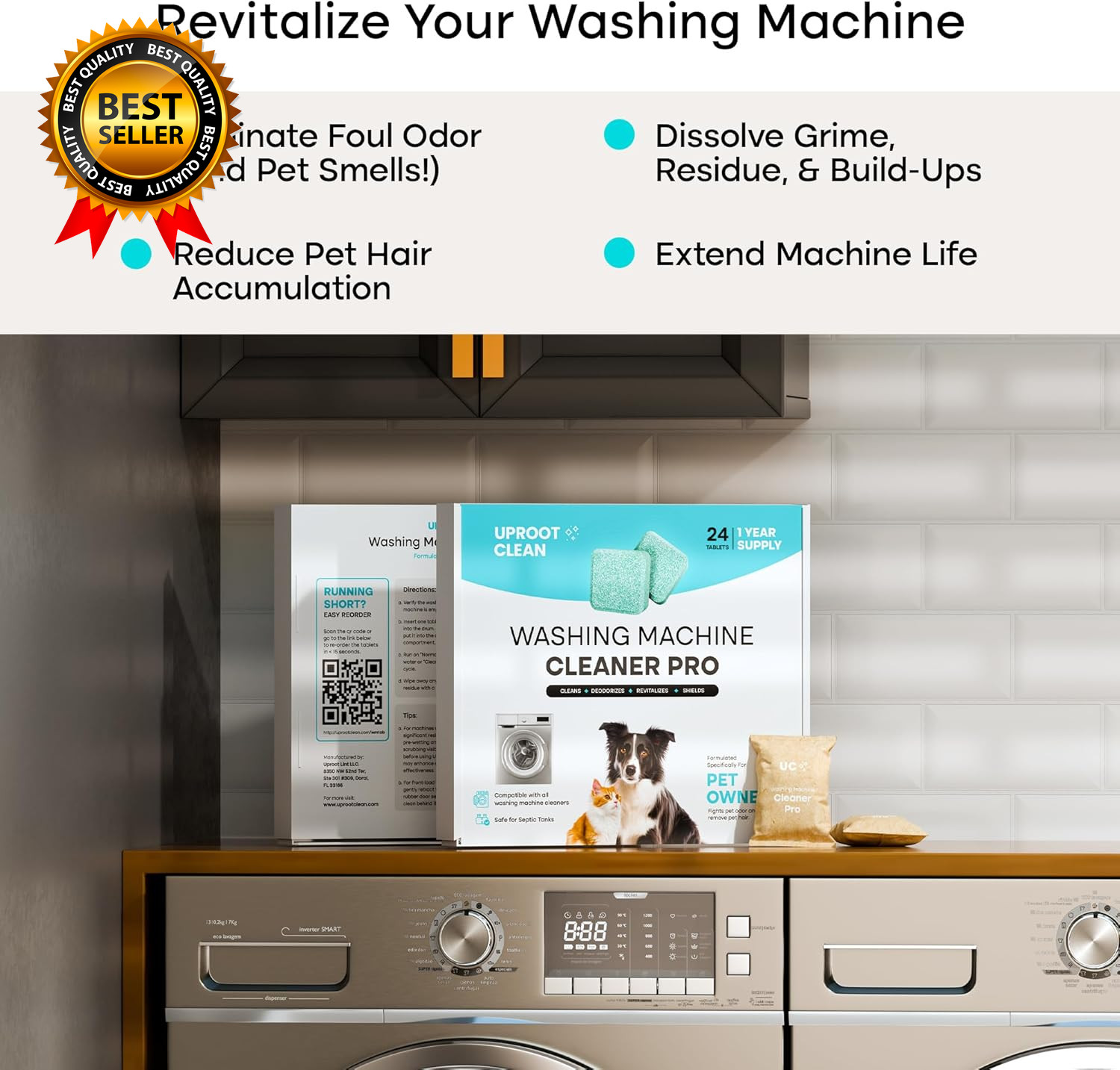 Washing Machine Cleaner Tablets 24 Pack for a 12 Month Supply Formulated for Pet