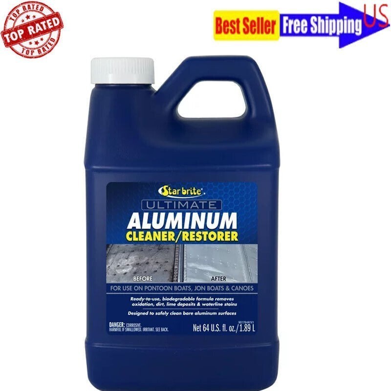 Aluminum Cleaner 64oz Pontoon Boats Canoe Stains Dull Surf Restorer W/Sprayer