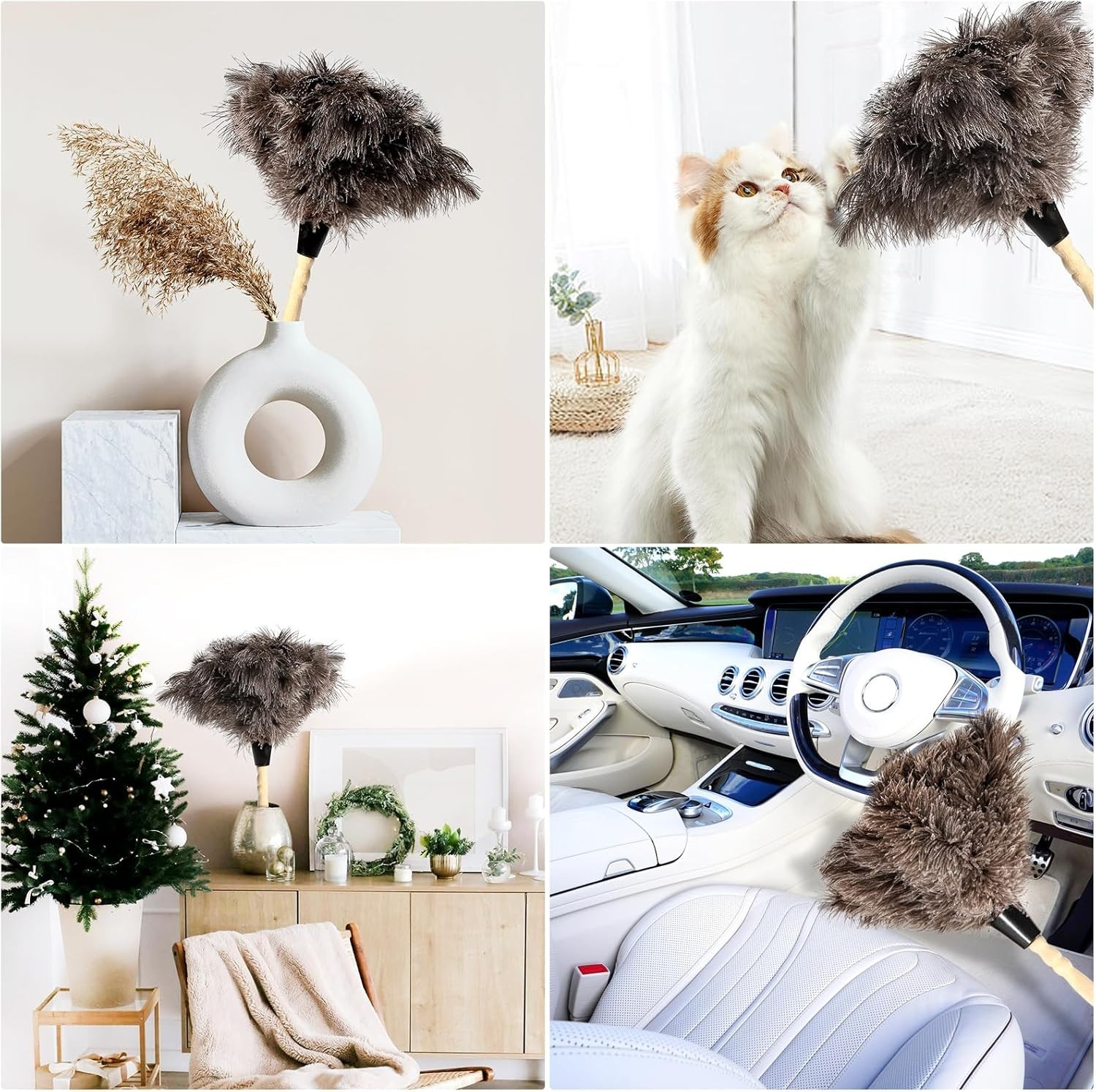 Ostrich Feather Duster 2pcs Natural Feathers with Wooden Handle for Cleaning