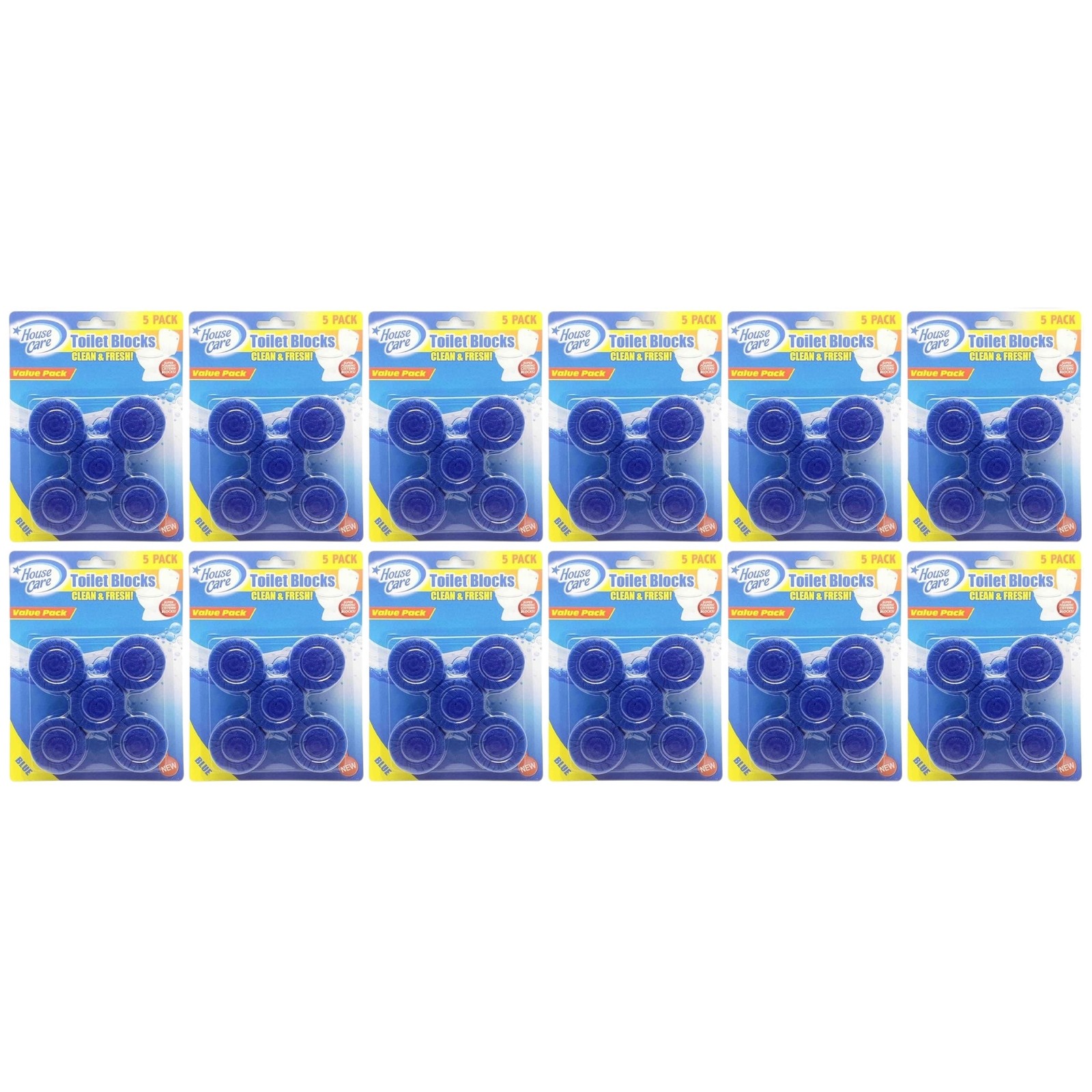 Blue Toilet Bowl Blocks / Tablets – Clean & Fresh, 5 Count (Pack of 12)