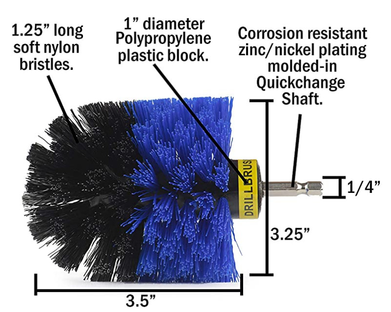 4 Pack Drill Brush Set for Kayaks, Boats, Canoes, Watercraft, Party Barges, BLUE