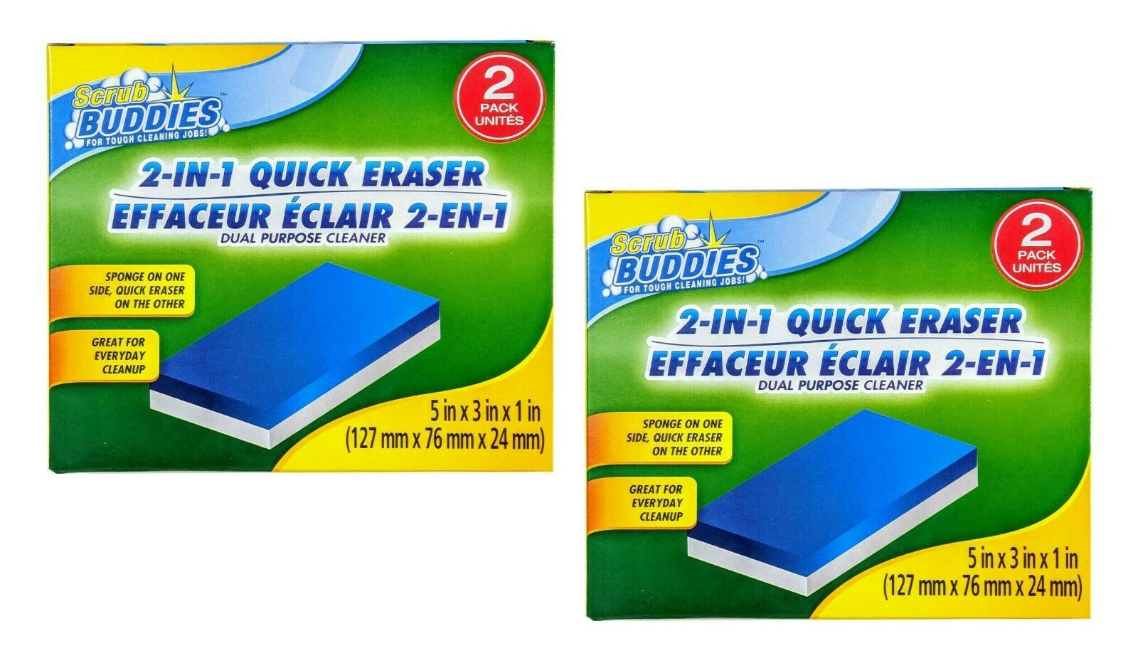 ( LOT 2 ) Scrub Buddies, 2 in 1 Quick Eraser Sponge & Eraser 2-pk/Box NEW SEALED