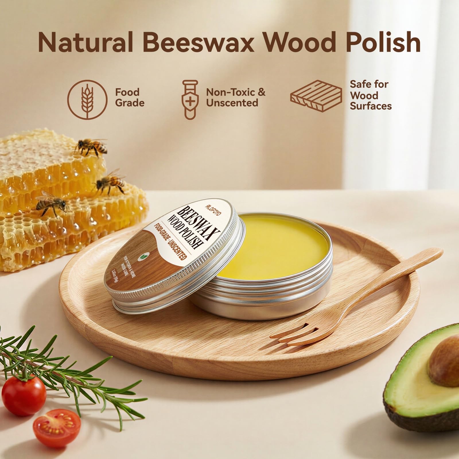 Food Grade Beeswax Wood Conditioner & Furniture Polish – Natural Unscented Wo…