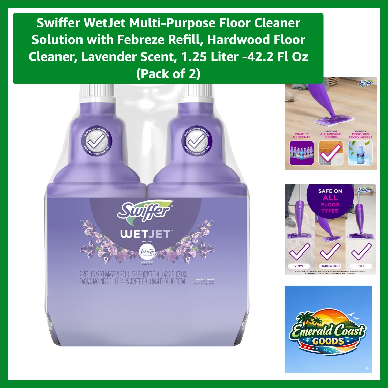 WetJet Multi-Purpose Floor Cleaner Solution with Febreze Refill, Hardwood Flo…