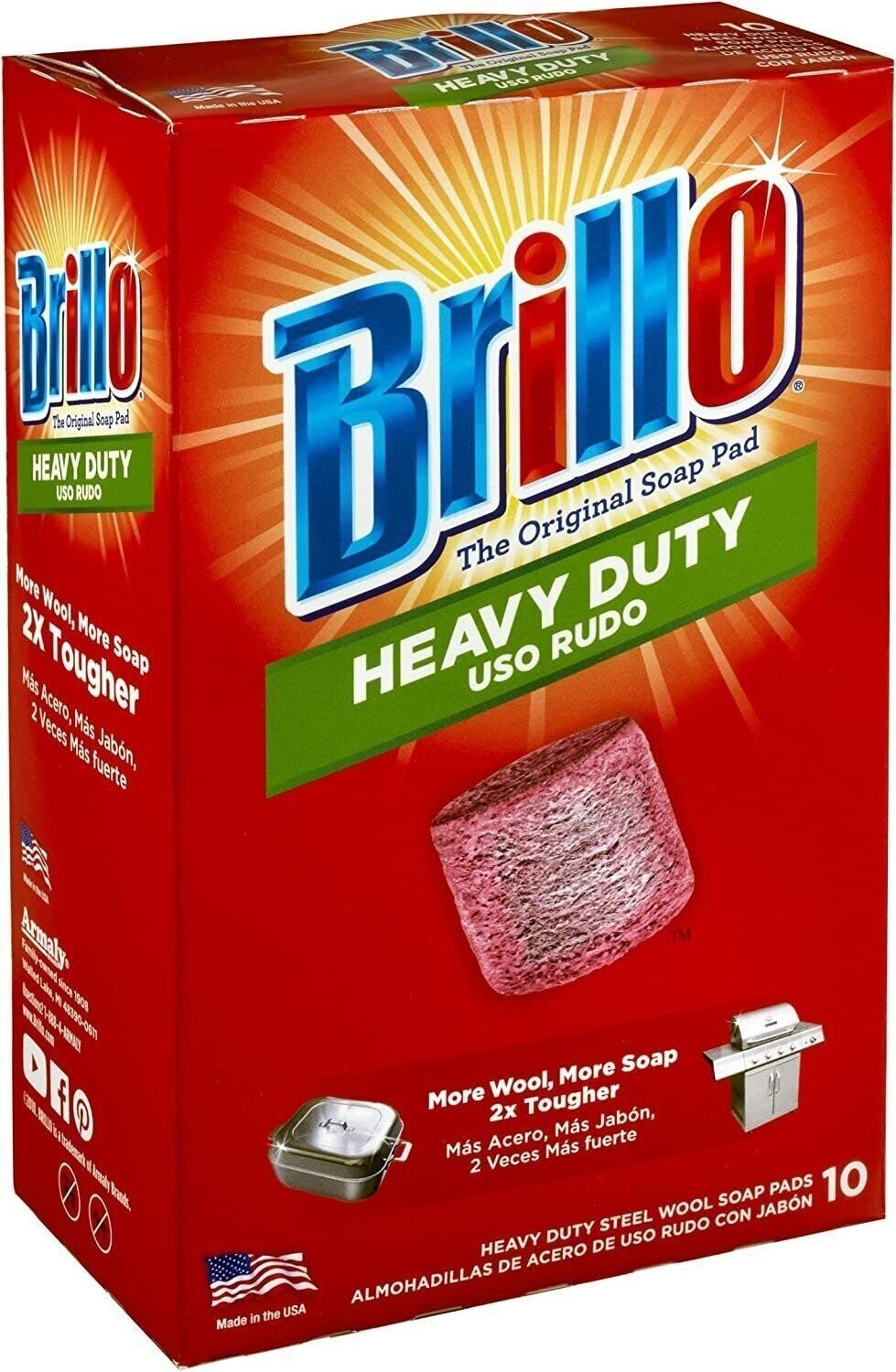 Brillo Heavy Duty Steel Wool Soap Pads, Original Red Scent, 10-Count