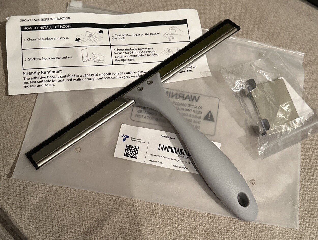 Amazerbath Shower Squeegee – Glass Doors, Mirrors, Windows, Autos w/ Holder NIP