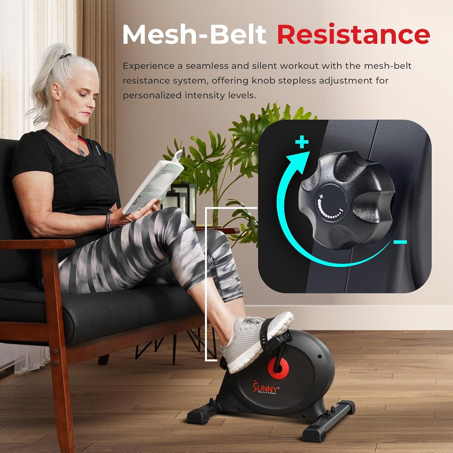Sunny Health & Fitness Smart Under-Desk Bike Exerciser, Low-Impact Cardio Cycl