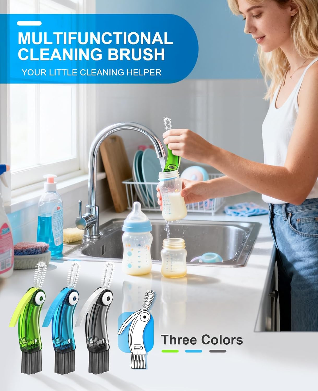 3 in 1 Cup Lid Cleaning Brush 3 PCS – Home Kitchen Multifunctional Cleaning Brus