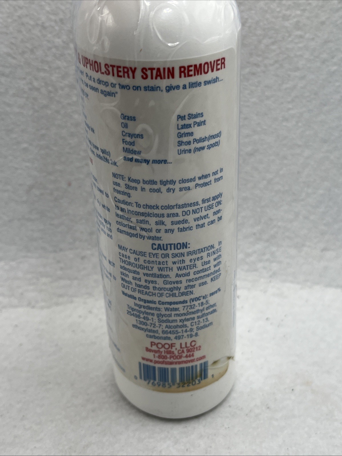 Poof Stain Remover Environmentally Safe Liquid 8oz Open Box