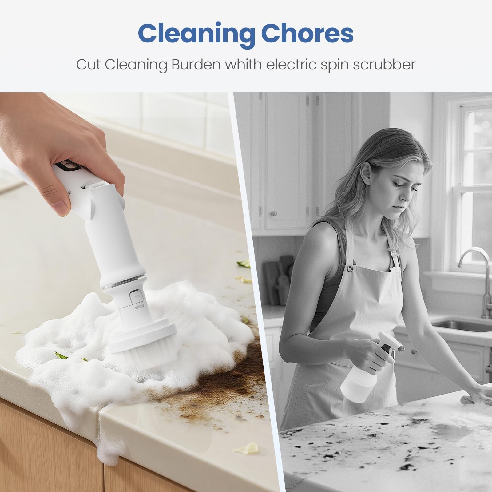 Spin Scrubber – Cordless Shower Scrubber with 4 Replaceable Heads,3 Speeds Sc…