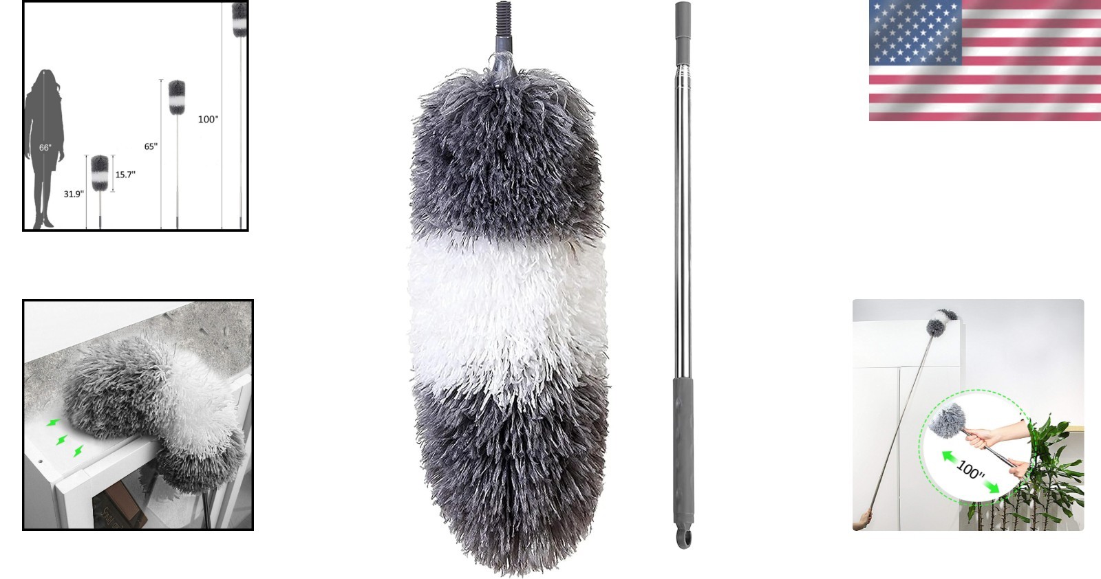 Versatile 100″ Telescopic Microfiber Duster with Bendable Head for Home Use
