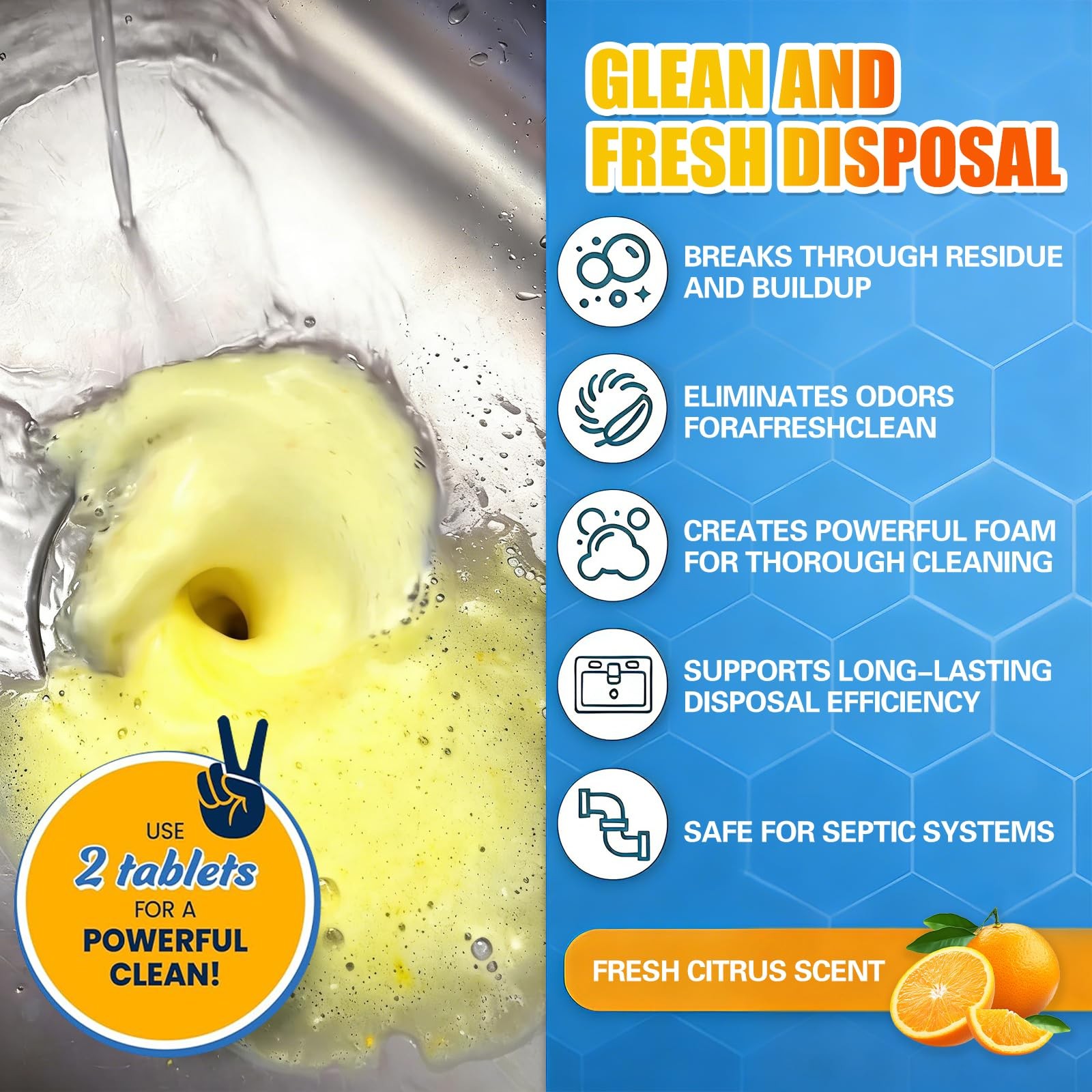 24 PCS Garbage Disposal Cleaner Tablet Deodorizer Citrus Sink Odor Eliminator