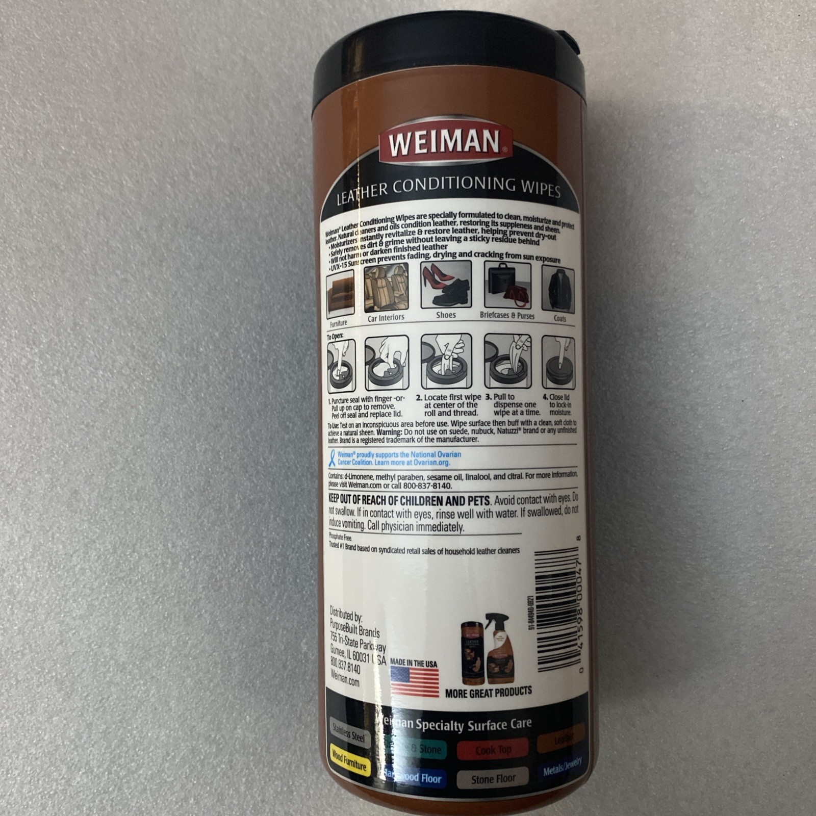 Weiman Leather Wipes Conditioning Furniture Car Seats Handbags Cleaner