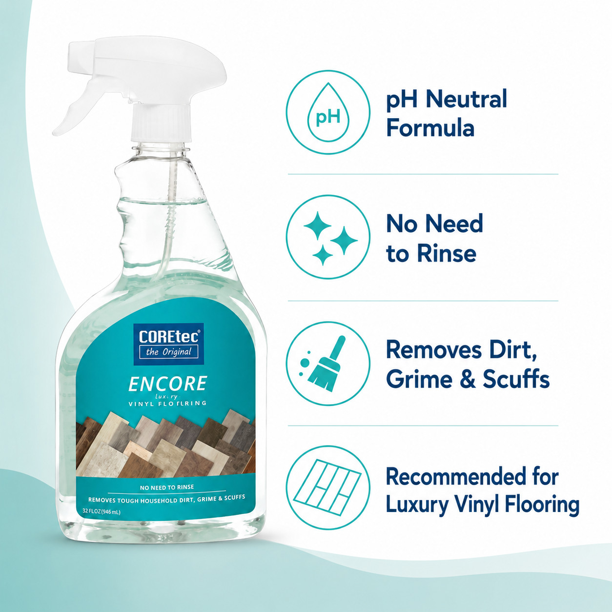 COREtec Encore Luxury Vinyl Floor Cleaner 32 fl oz No Rinse pH Neutral
