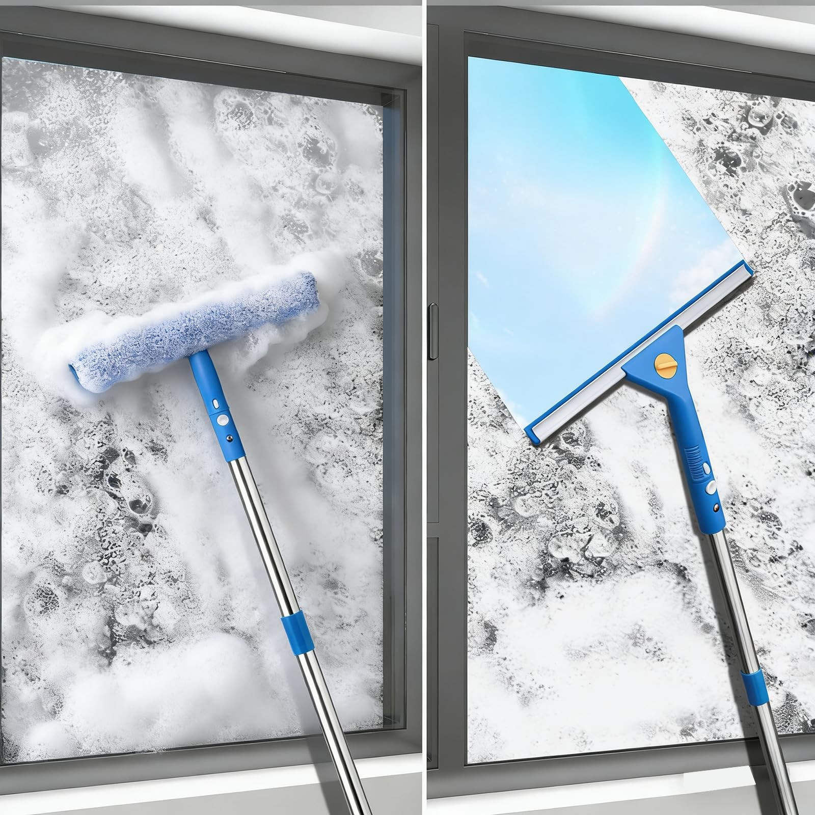 Professional Window Cleaning kit, 2-in-1 Window Squeegee with 122″ Extension …