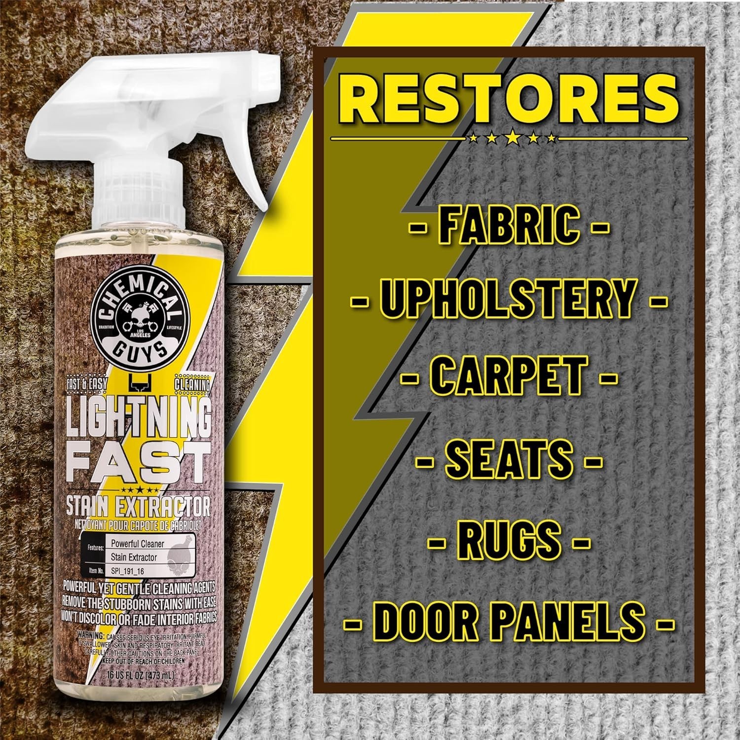 Carpet and Upholstery Stain Remover Chemical Guys Lightning Fast 16 oz Fabric