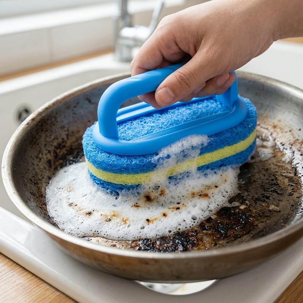 2PCS Ergonomic Handle Sponge Cleaning Scrub Brush Blue + Red Set