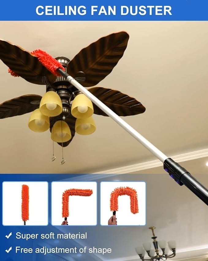 26 Foot High Reach Duster Kit 5-19 ft Telescoping Pole Ceiling Cobweb Cleaning
