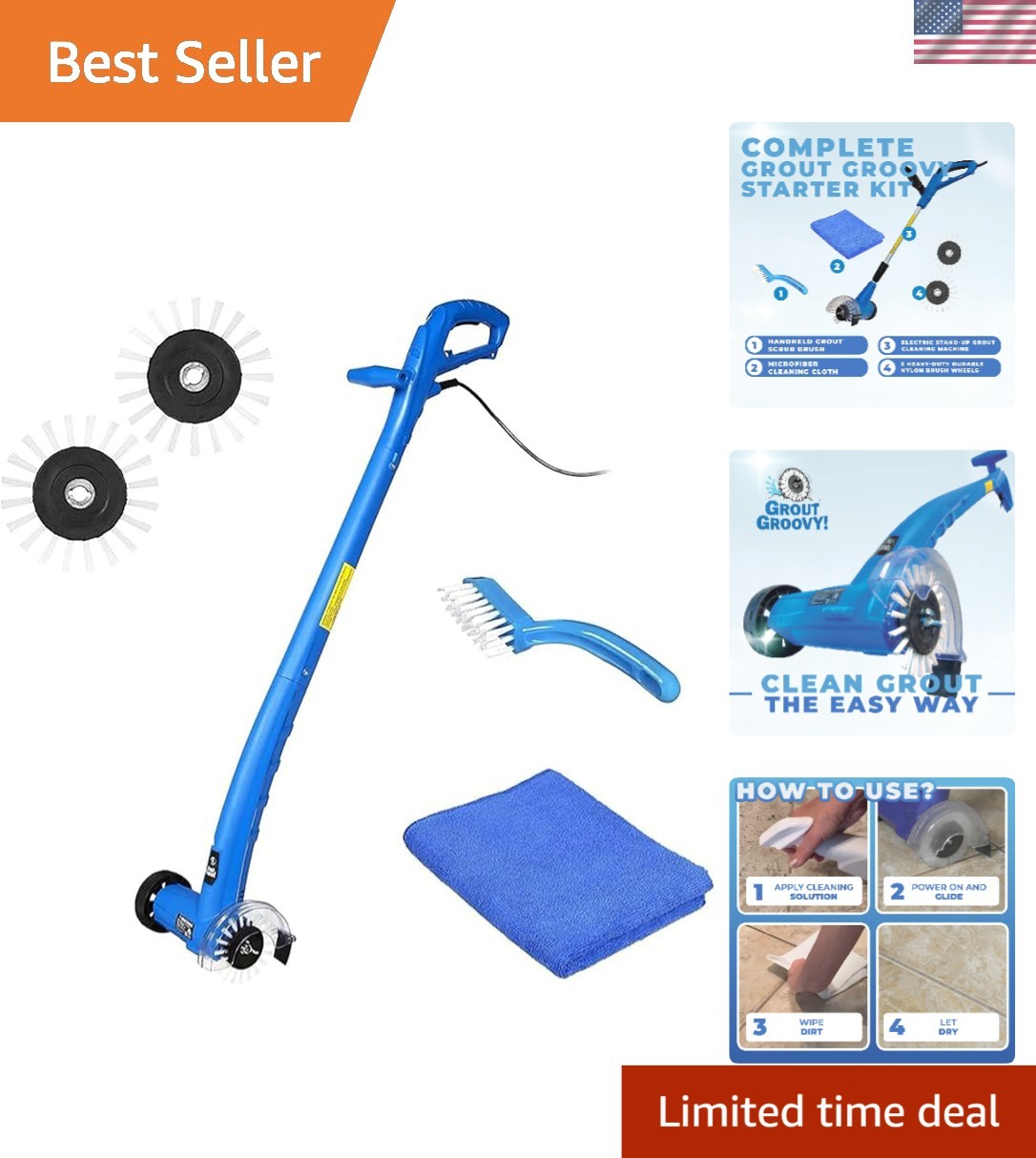 Effortless Electric Stand-Up Grout Cleaner for Deep Cleaning Tile & Grout