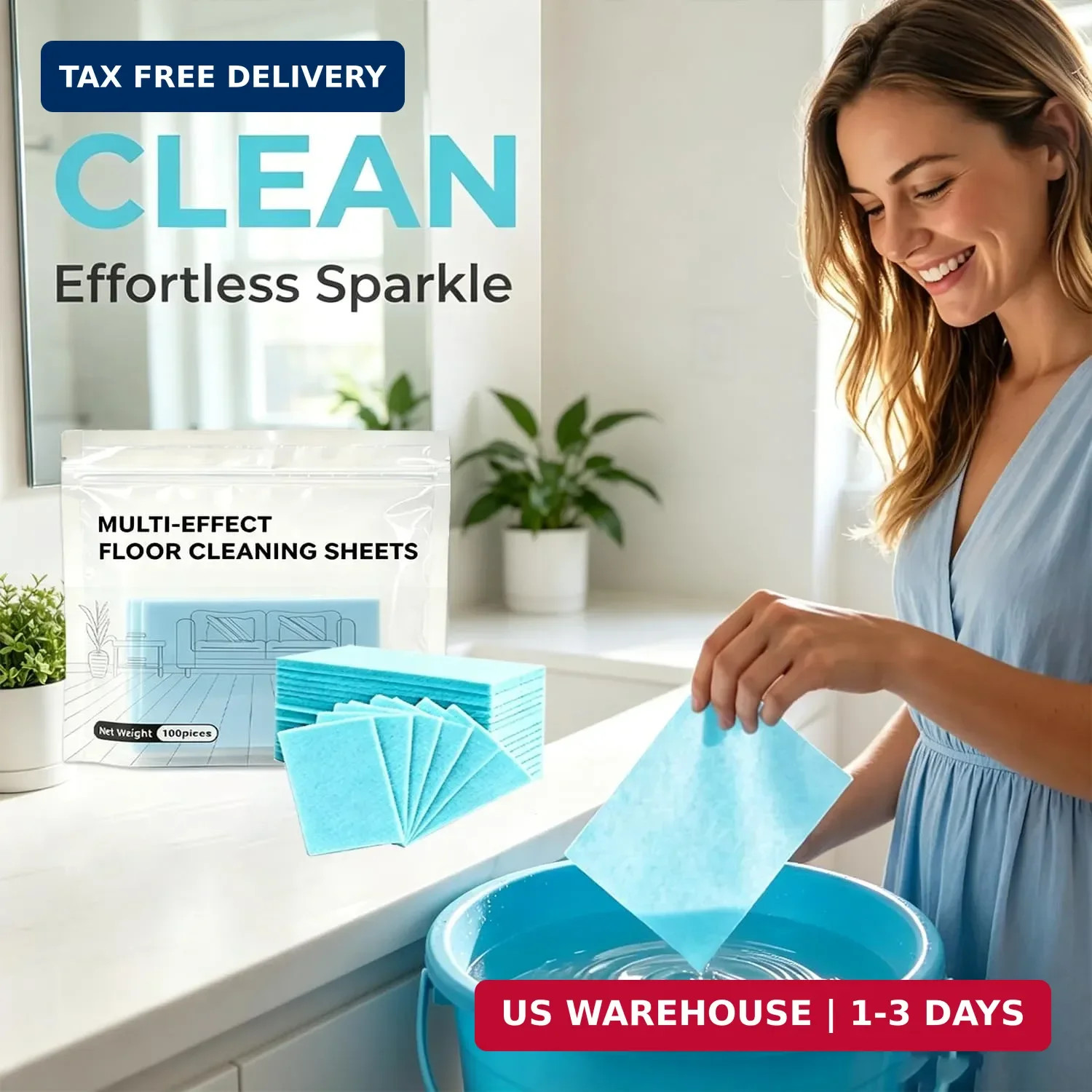 100 Piece Multi-Surface Floor Cleaning Tablets, Multi Effect Floor Cleaner Sheet