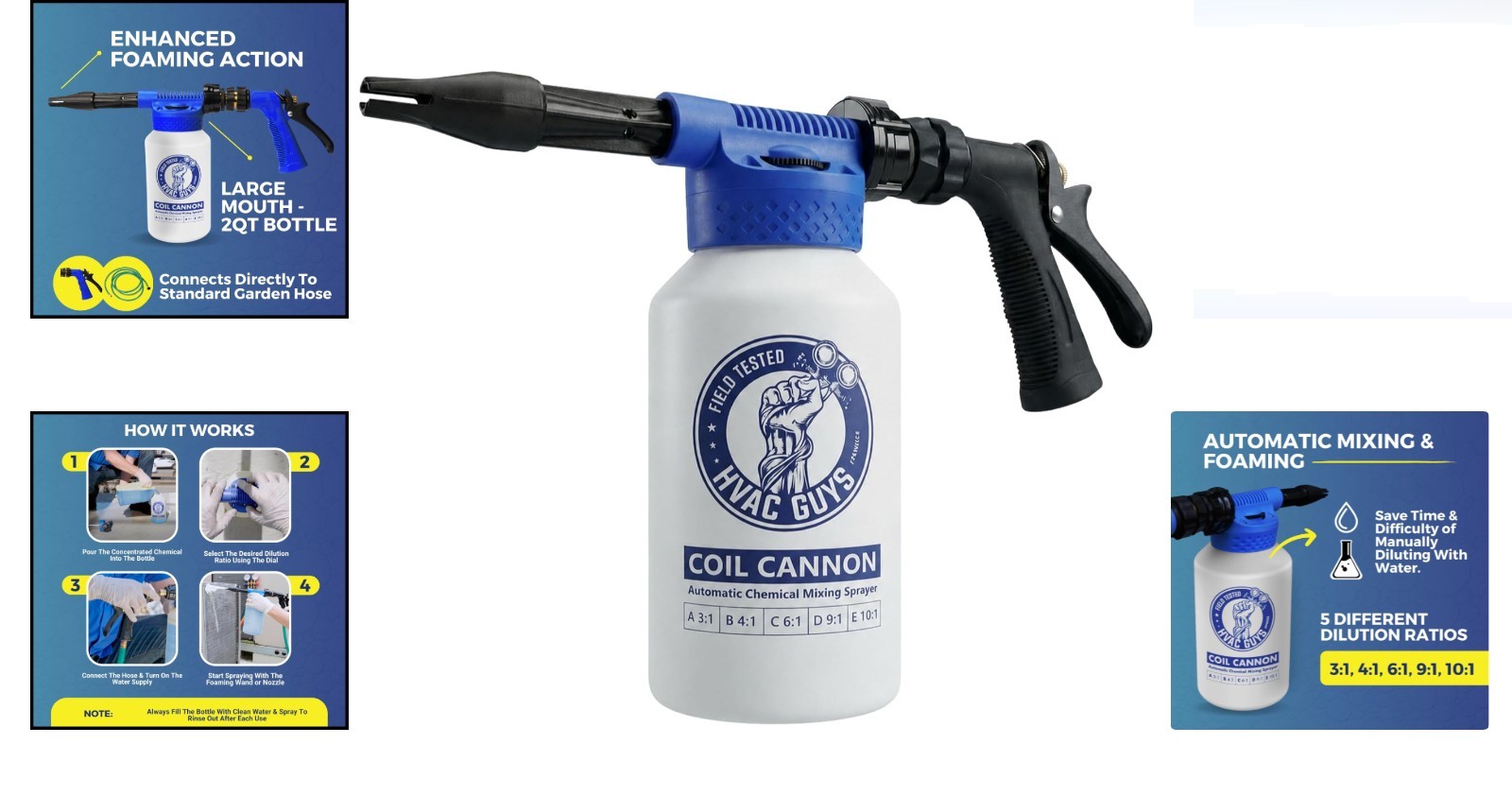 Coil Cannon AC Coil Cleaner Foam Sprayer 64oz, Auto Dilution, Compatible with…