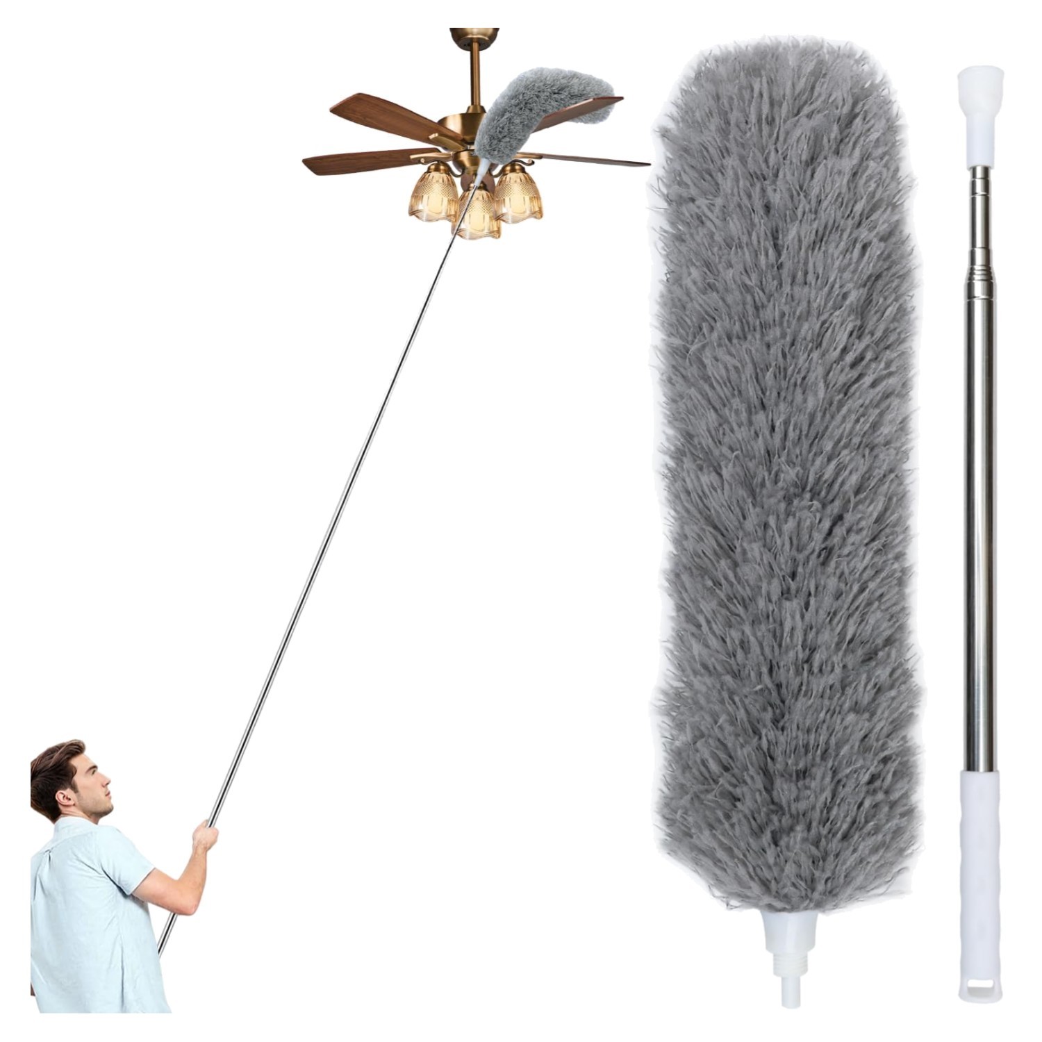 Microfiber Ceiling Fan Duster-Cobweb Cleaner Brush Kit Telescopic Extension Pole