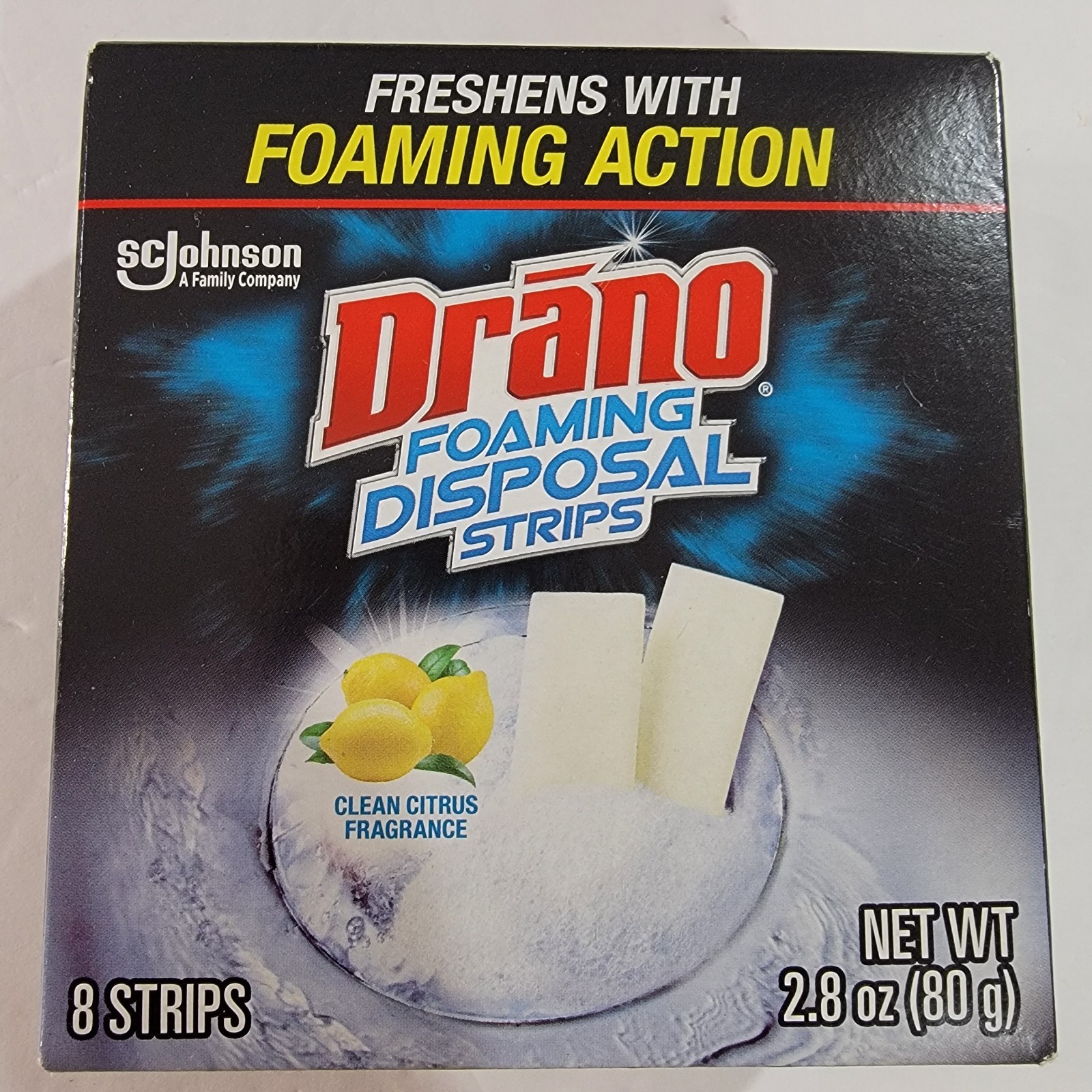Drano Foaming Disposal Strips Clean Citrus Fragrance 8 Strips Per Box