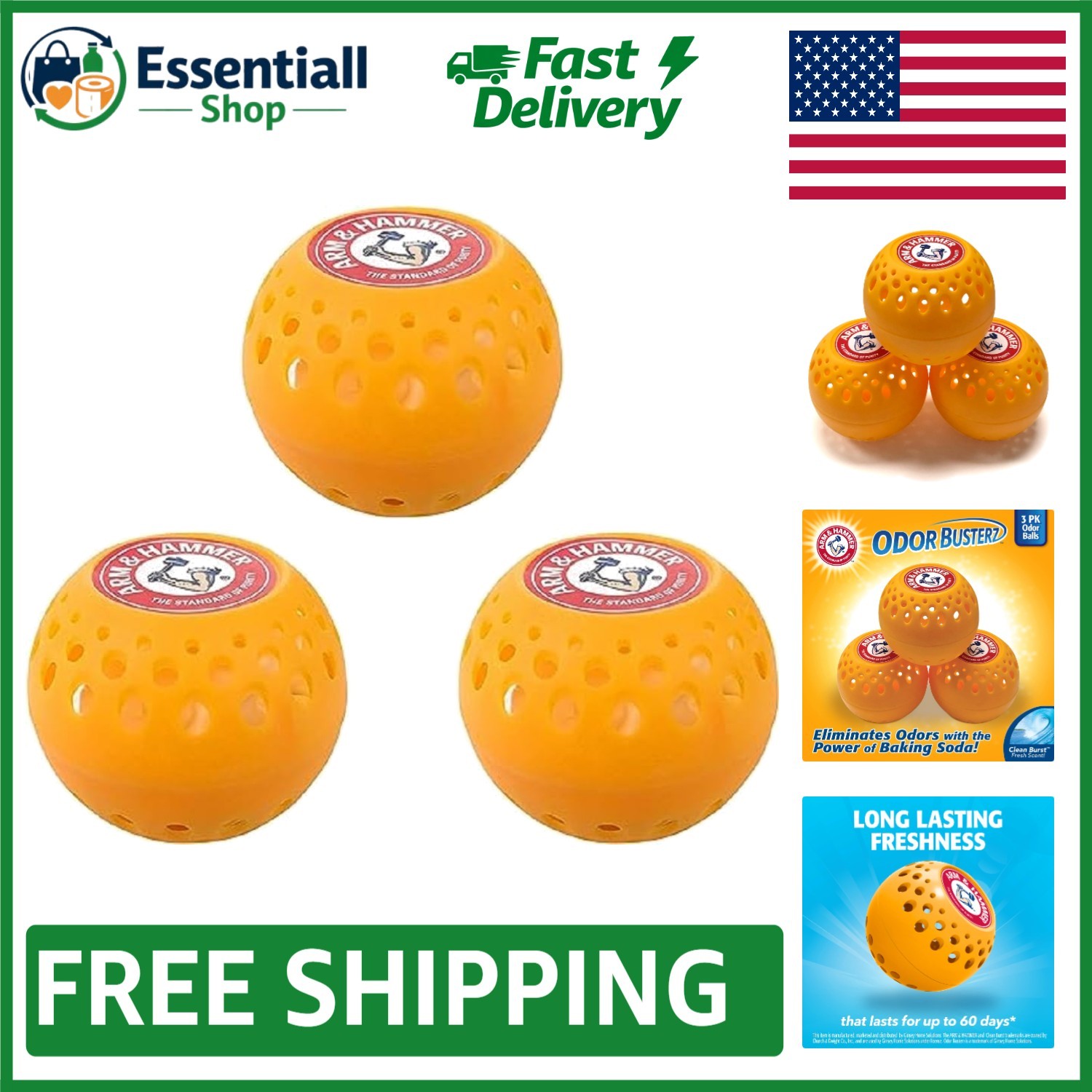 Natural Deodorizing Balls – 3 Pack Clean Burst Odor Eliminator for Home & Travel