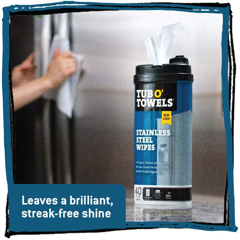 Tub O’ Towels Heavy Duty Stainless Steel Cleaner Wipes 2 Pack – 40 Count Clea…