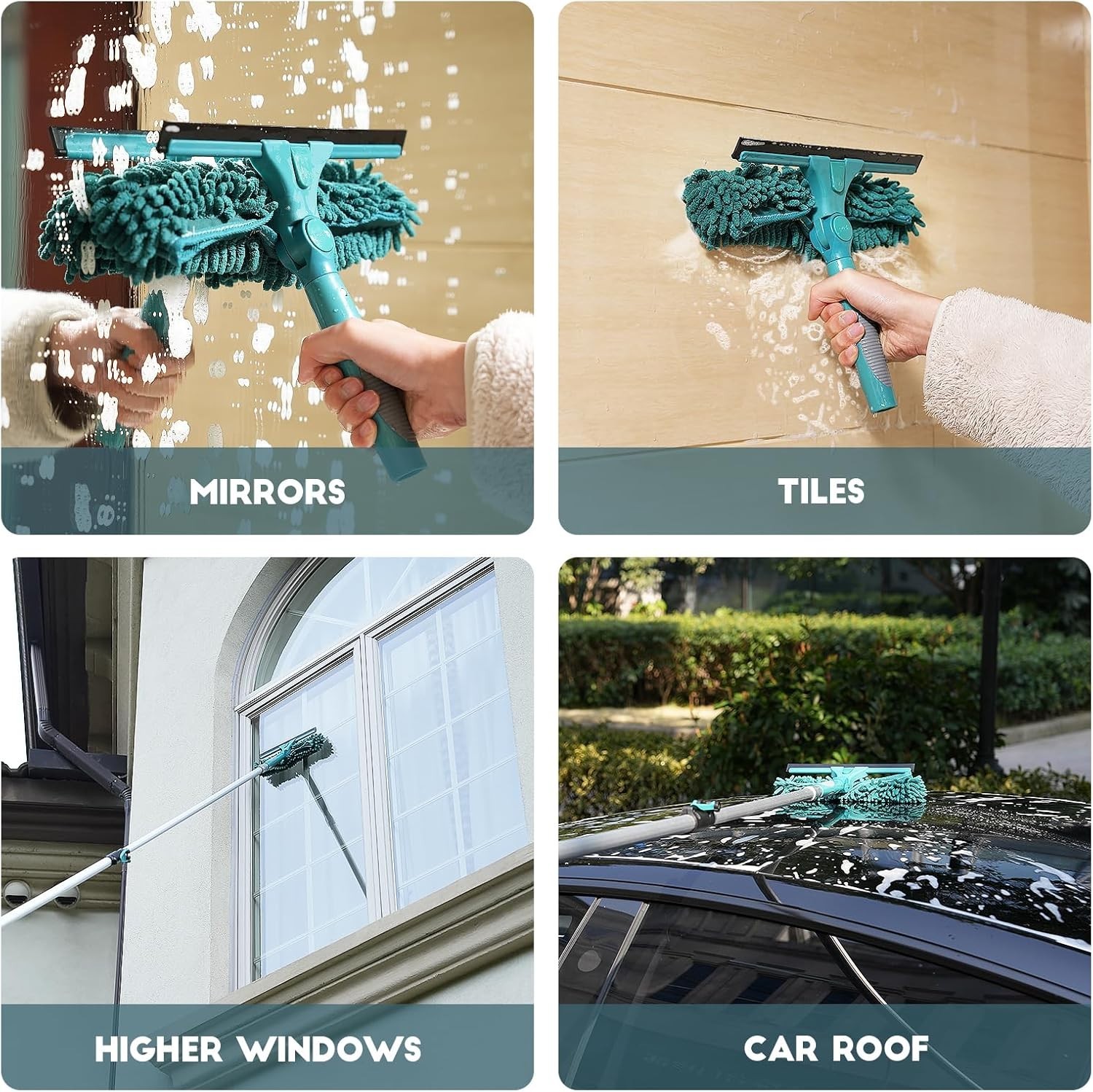 5-12 ft Window Squeegee with Extension Pole, Window Cleaner Tool with 3-Stage…