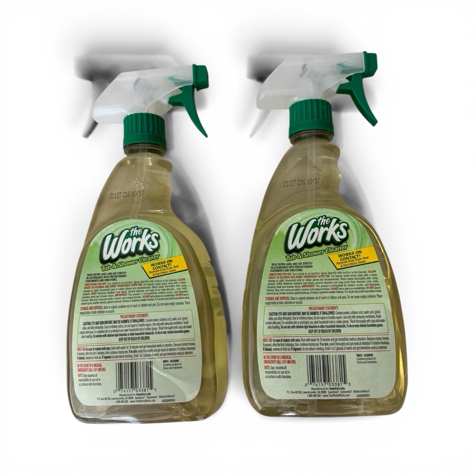 2x The Works TUB SHOWER Cleaner SPRAY 32 oz Soap Scum Rust Non Aerosol NEW