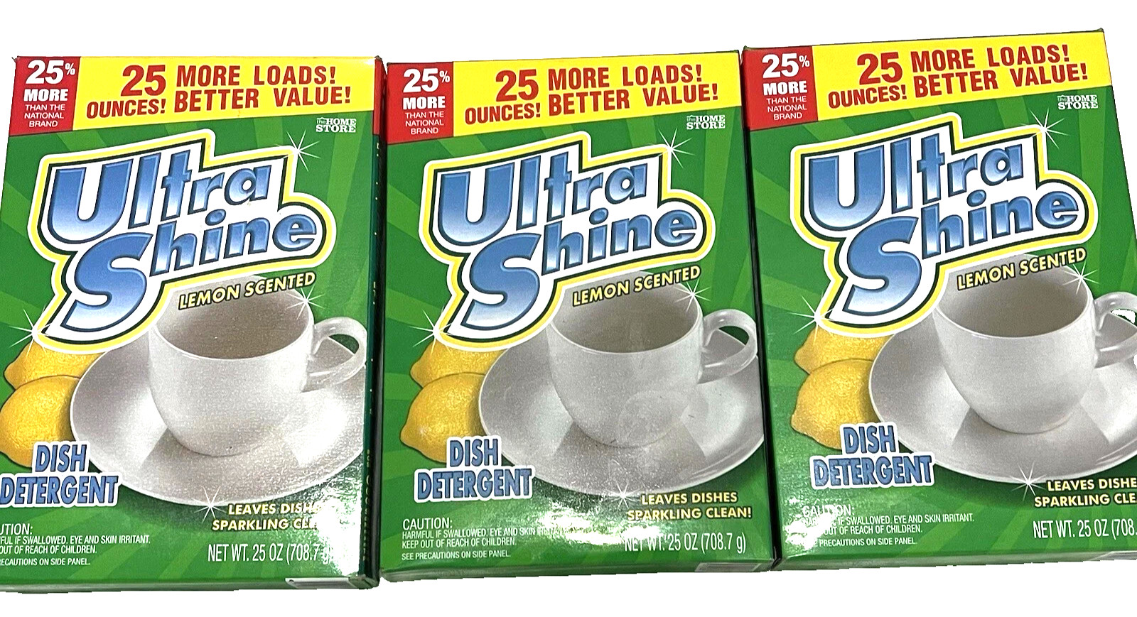 Lot (3) The Home Store Ultra Shine Lemon Scented Dish Detergent 25 oz FREE SHIP.