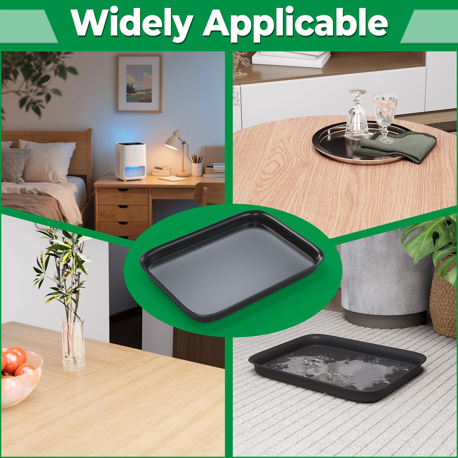 13x9x2 Inch Hard Plastic Dehumidifier Drip Tray Leak Proof Floor Pan Black