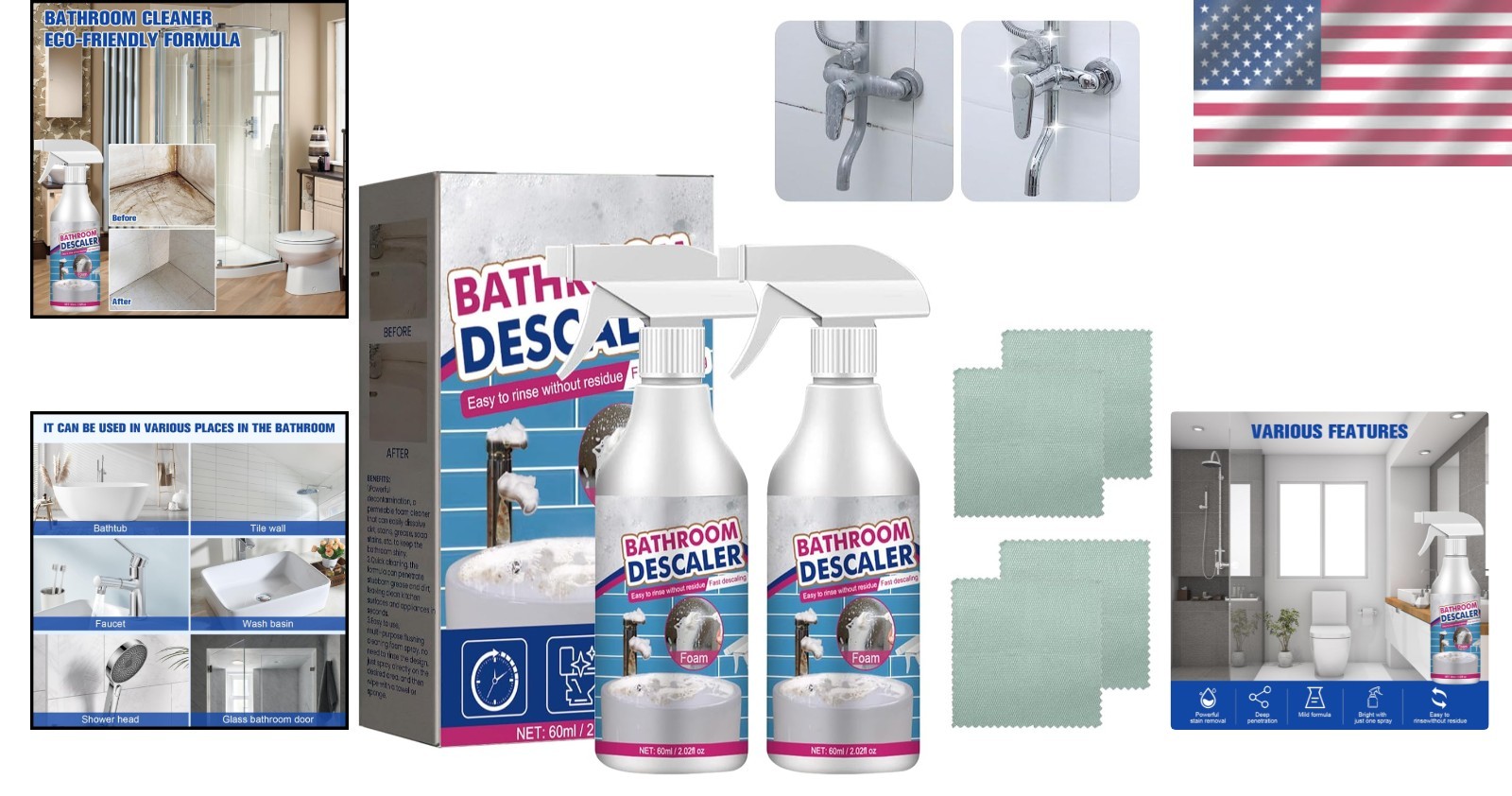 Fresh Scent Bathroom Foaming Cleaner Spray 2 Ounces for Effortless Cleaning