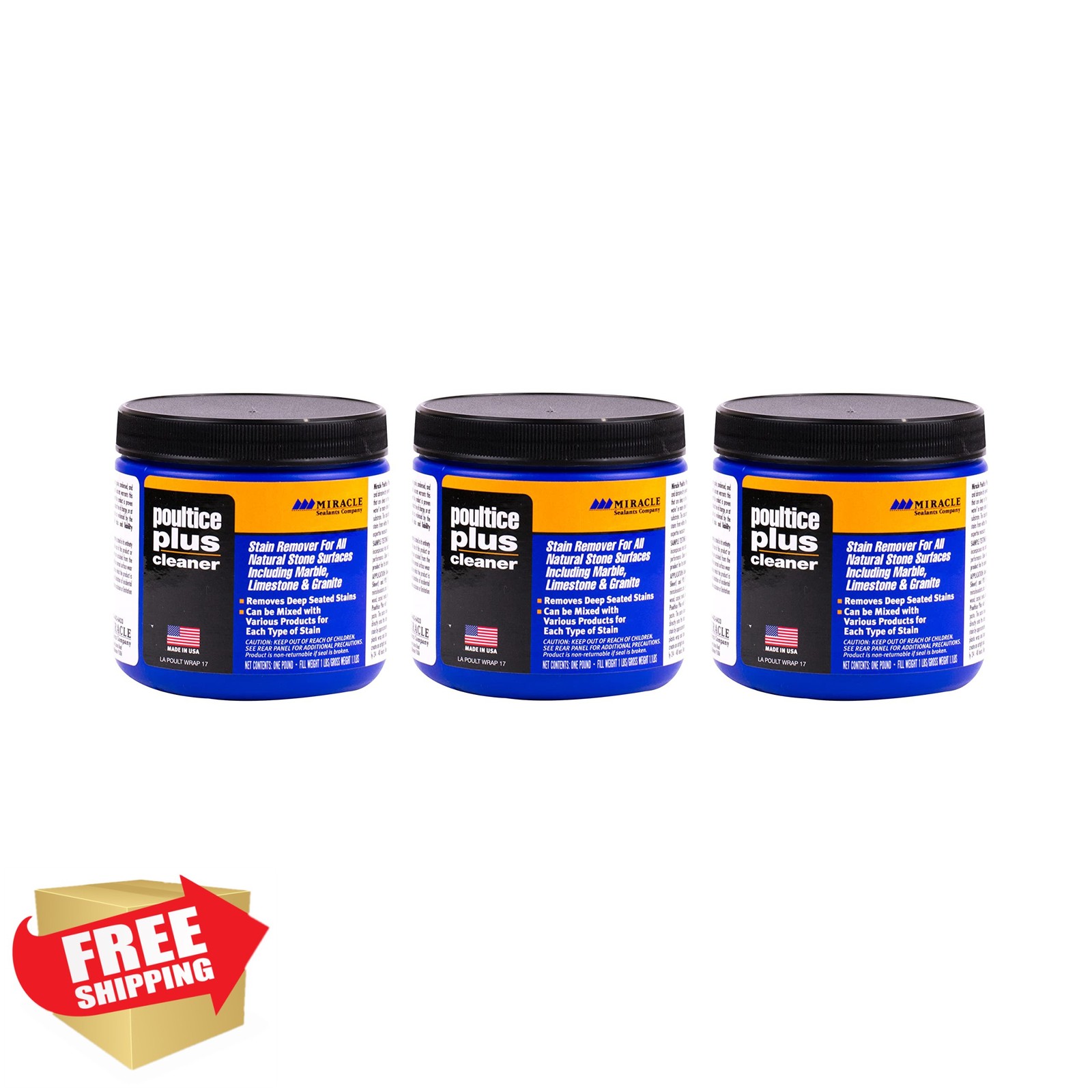 Miracle Sealants 3 Pack 1lb Poultice Plus Stain Remover