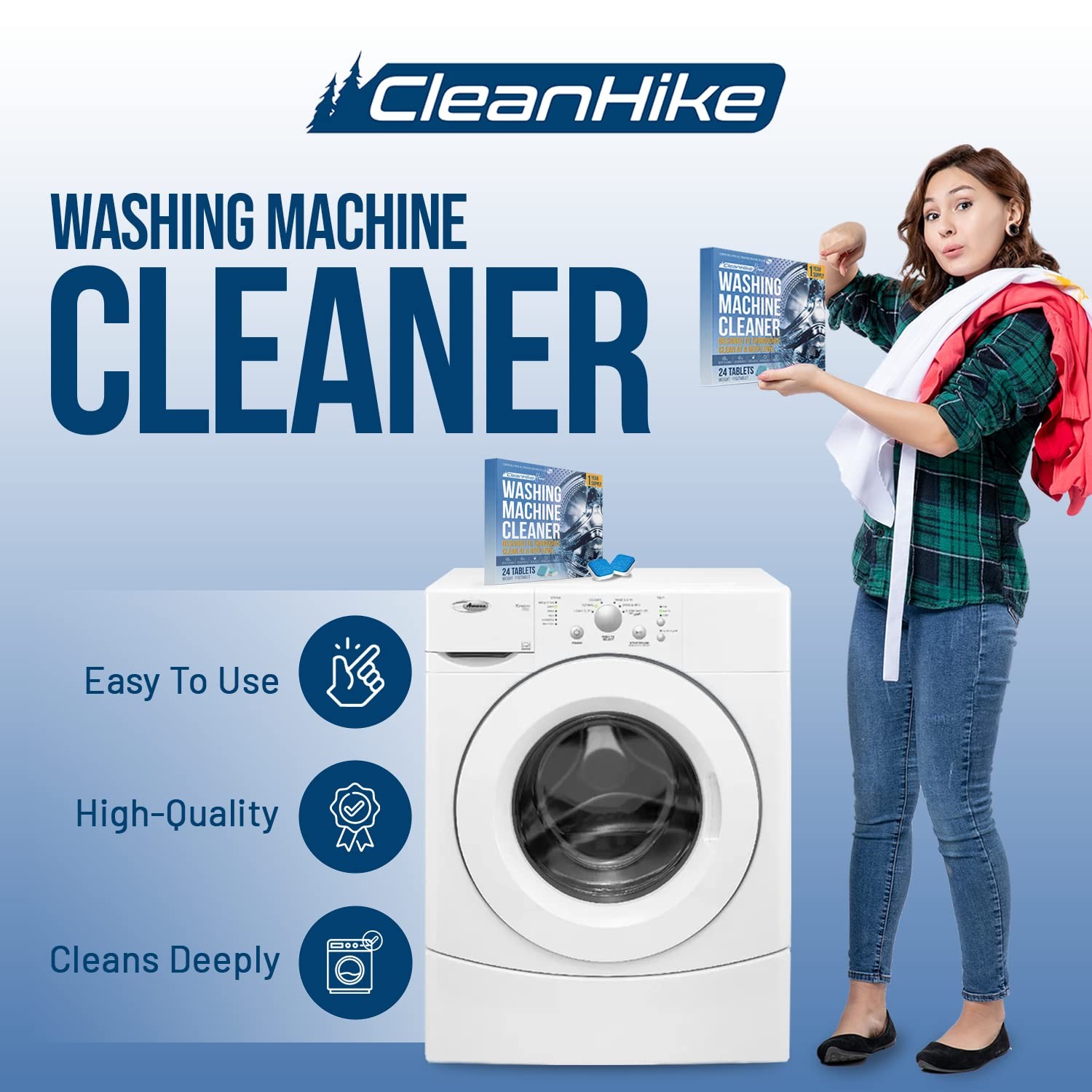 Washing Machine Cleaner Tablets 24 Pack Deep Cleaning Descaler Front Load