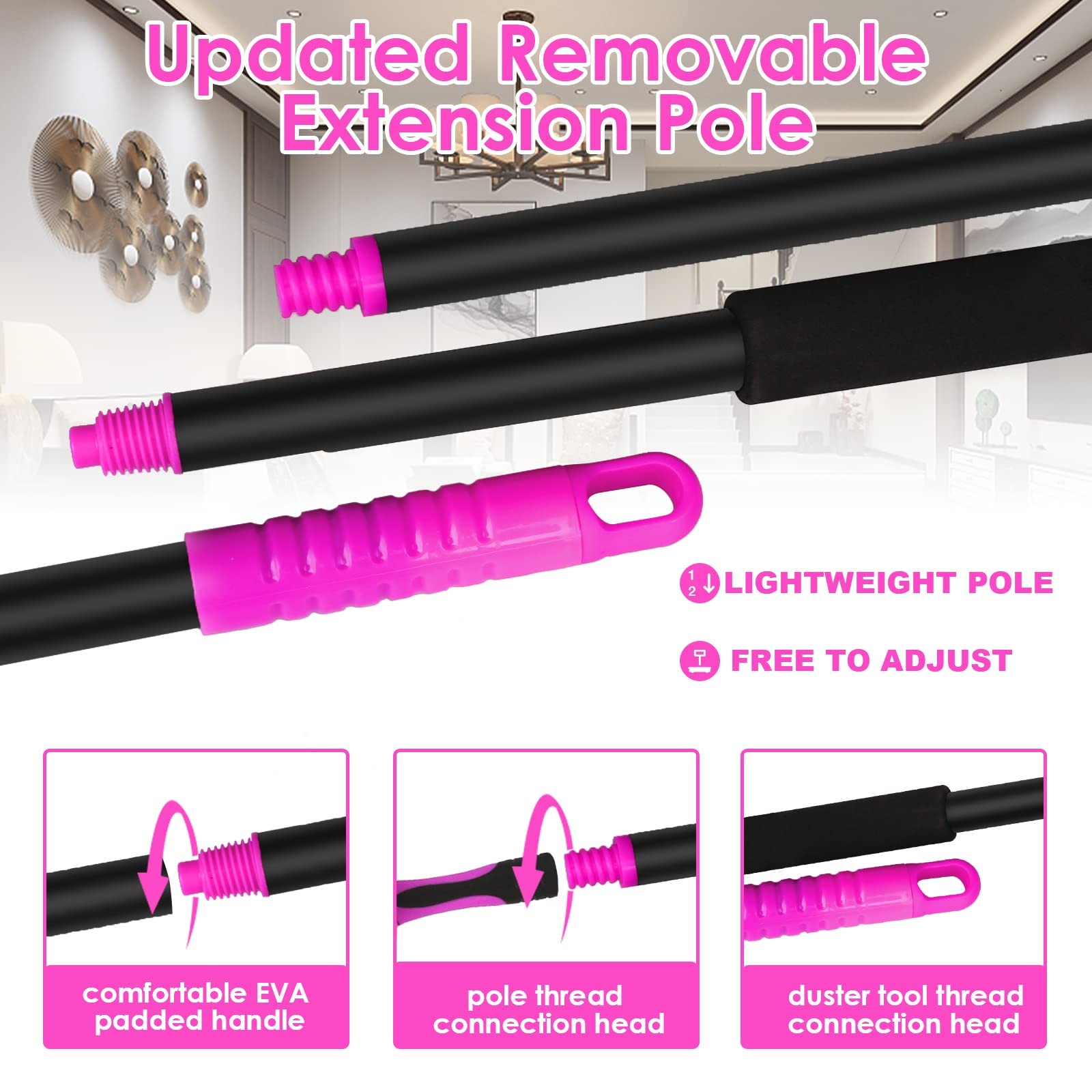 8 Foot Dusters for Cleaning, Duster with Extension Pole, Microfiber Feather D…