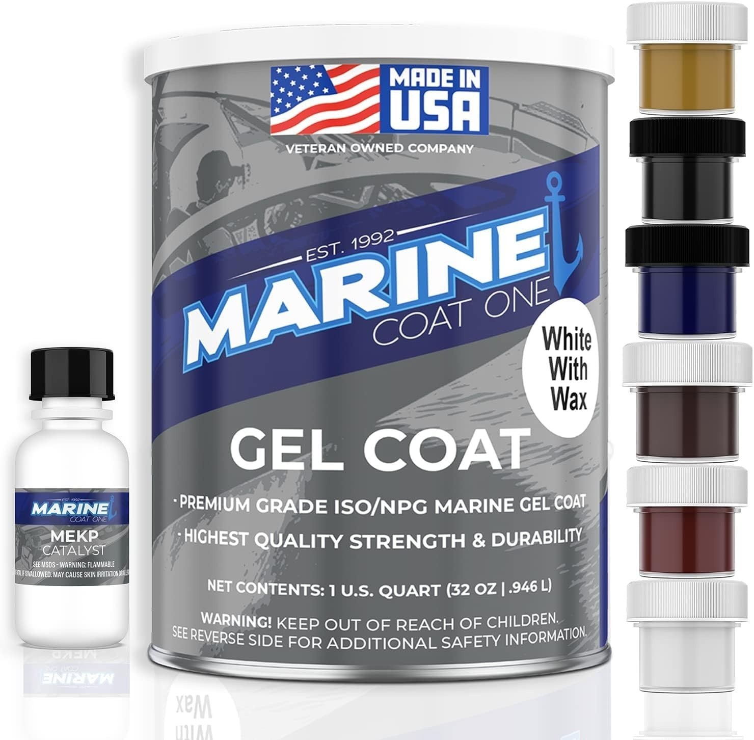 Gel Coat White With Wax& MEKP Catalyst For Boats And Fiberglass Repair (1 Quart)