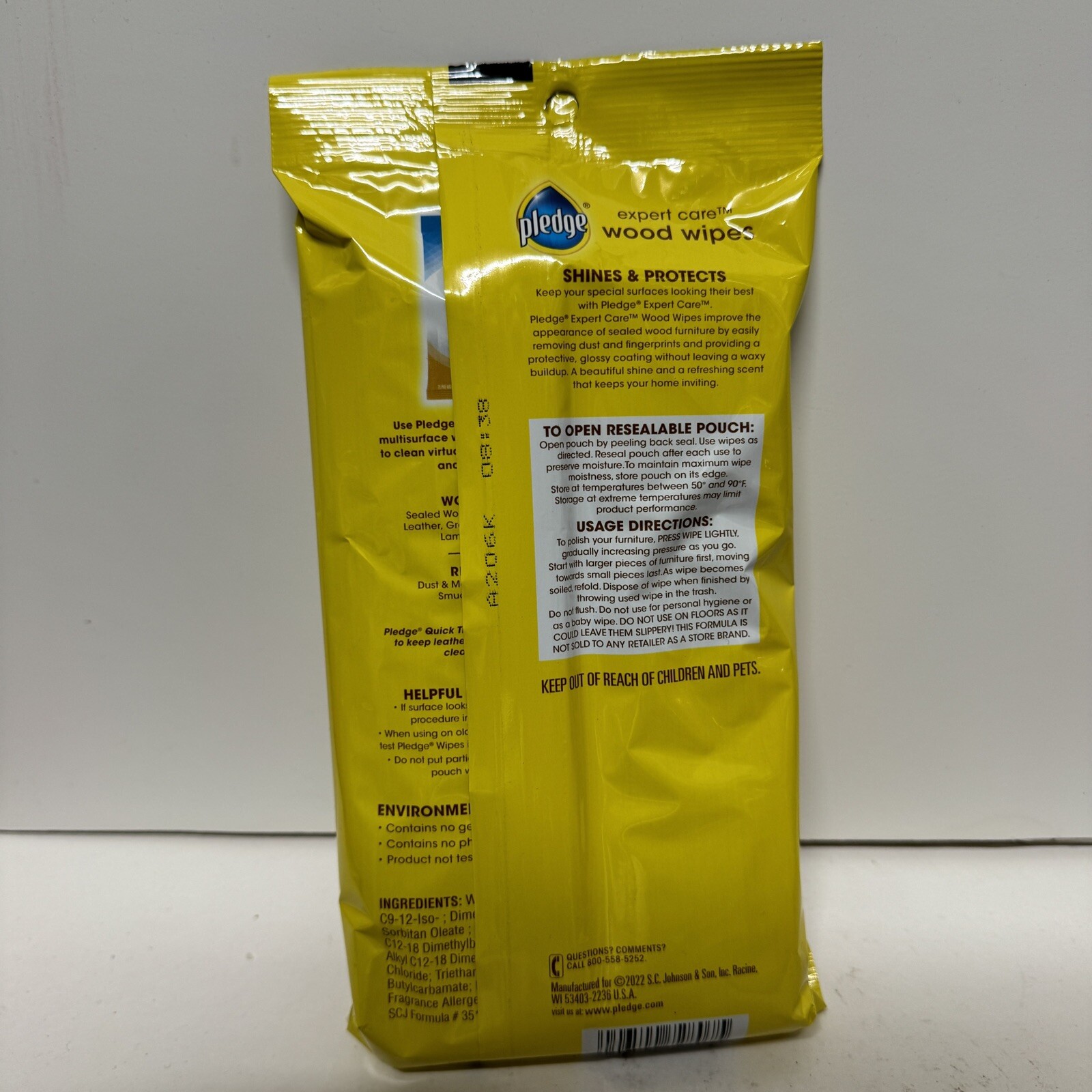 Pledge Expert Care Wood Wipes Lemon Scent 24 Ct