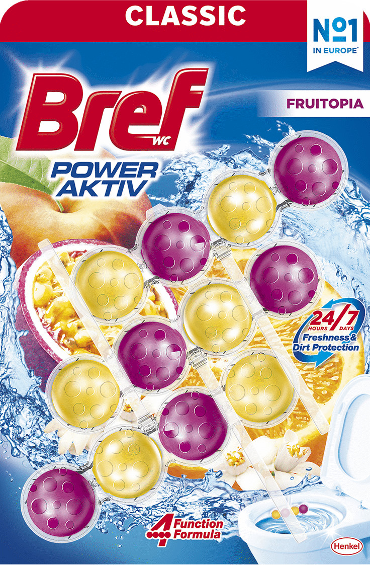 2 BREF POWER AKTIV FRUITOPIA WC Toilet Refreshing Cleaning Hanger Packs 150g