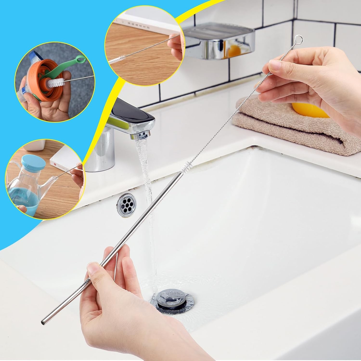 Baby 5 Pack Bottle Cleaning Brush Set, Stainless Steel Scrub Cleaner Brush