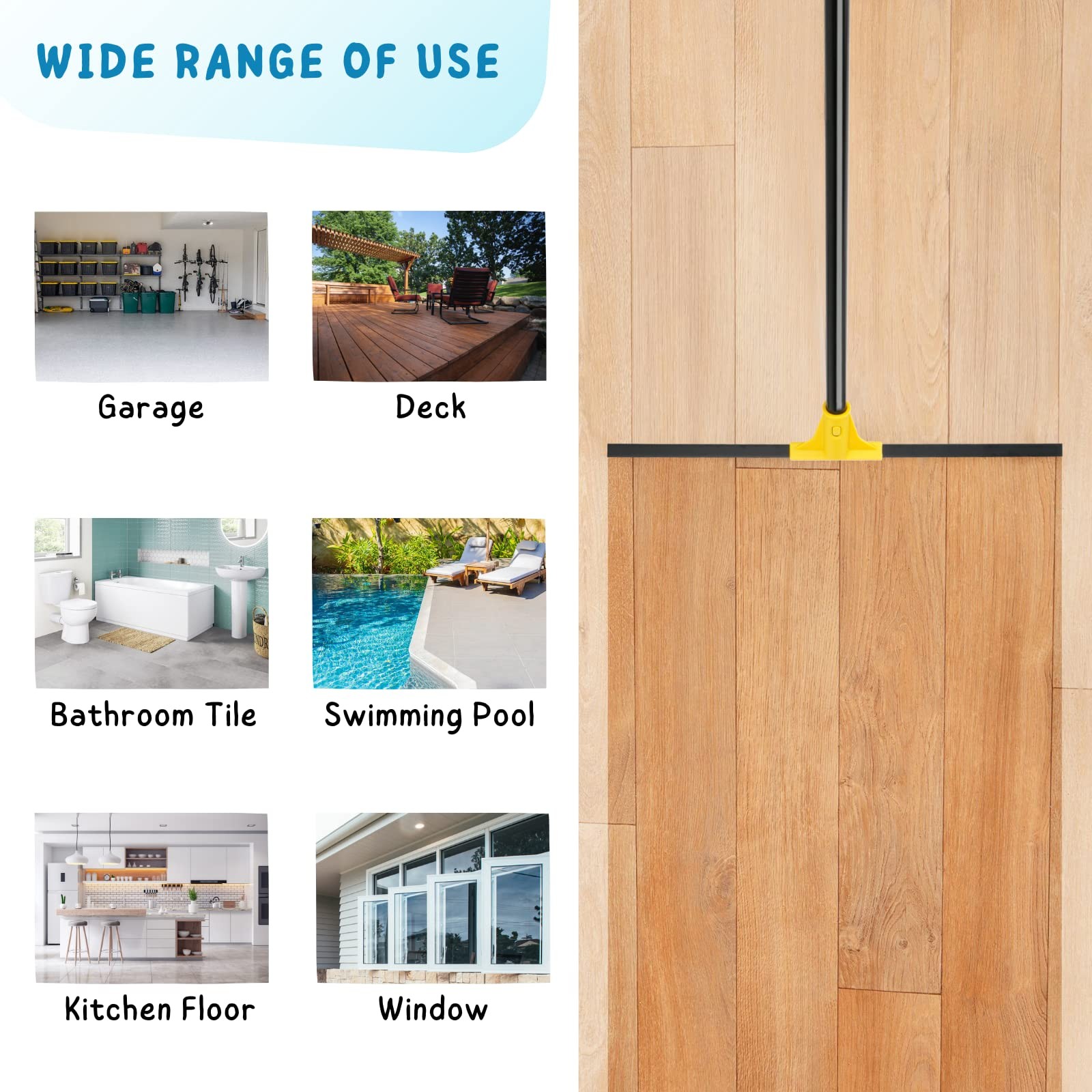 24 Inch Floor Squeegee Rubber Wiper Broom Heavy Duty Water Scraper 60 Handle